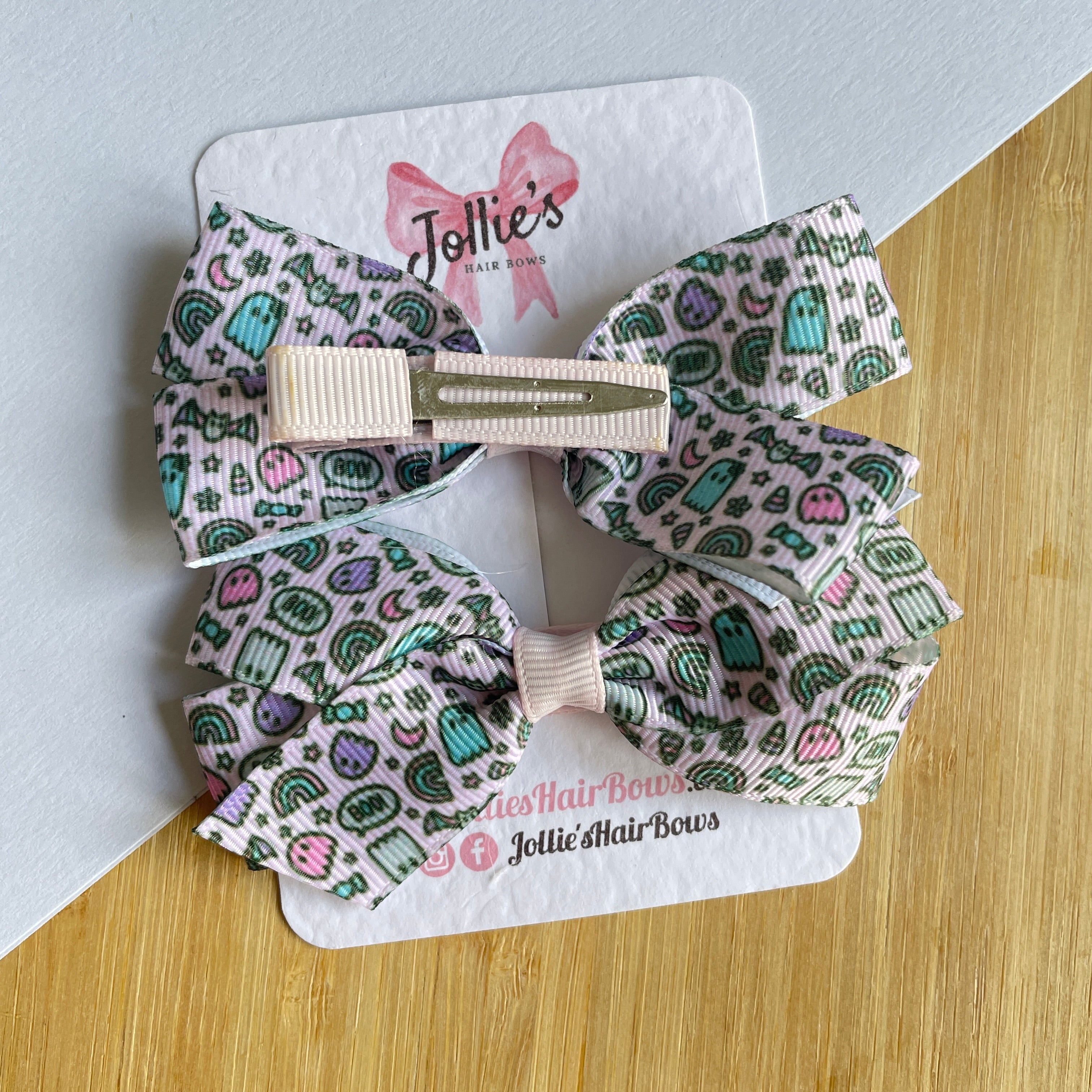 3.5" Pink Spooky Halloween Hair Bows with Clip (Pair) – Grosgrain Ribbon