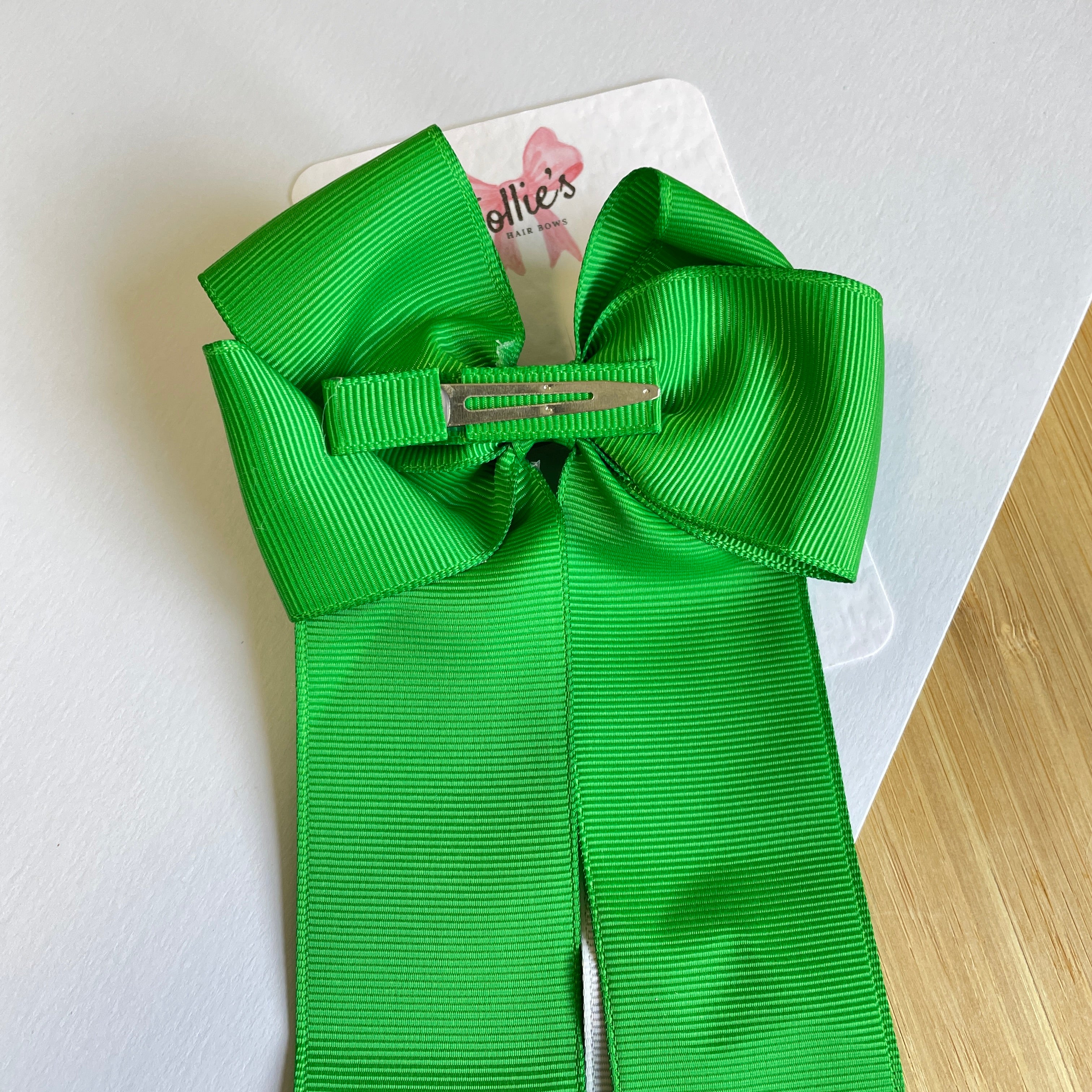 4.5" Halloween Green Pumpkin & Boo Double Layer Tail Bow with Clip – Grosgrain Ribbon
