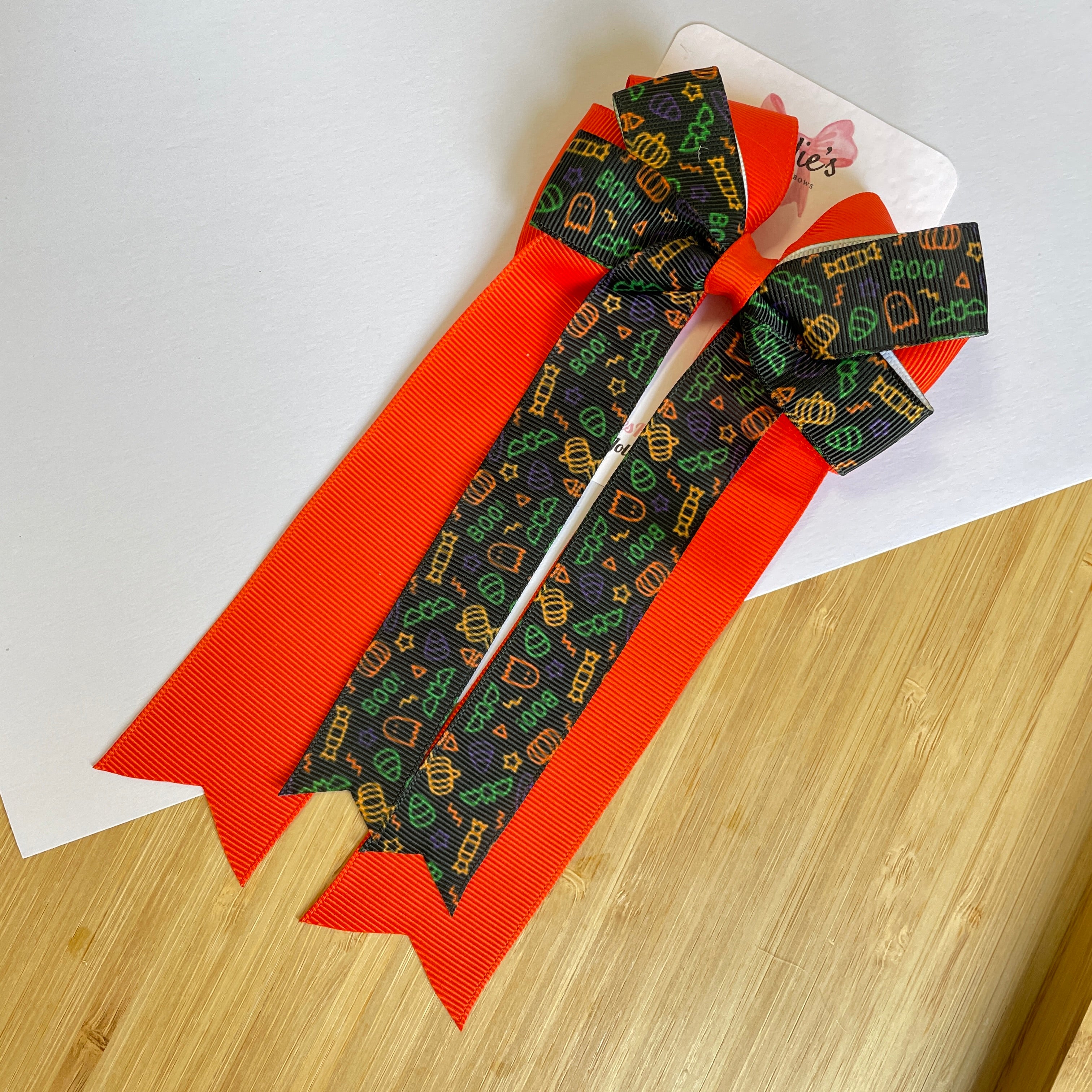 4.5" Halloween Orange Pumpkin & Boo Double Layer Tail Bow with Clip – Grosgrain Ribbon