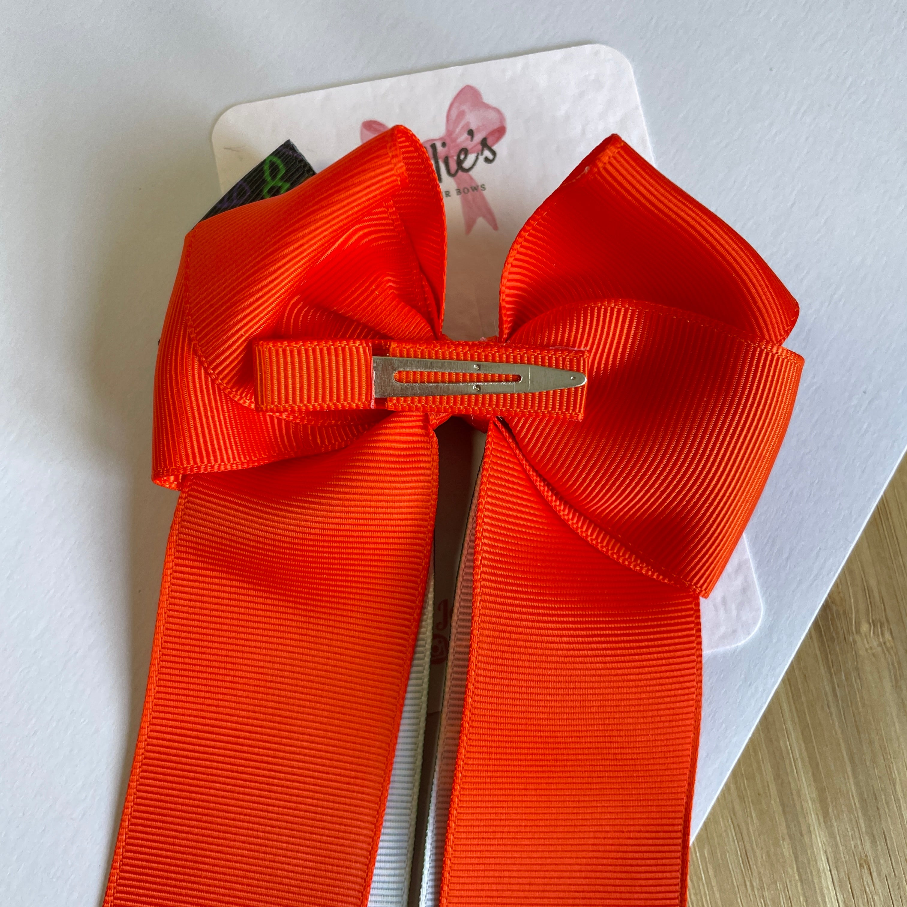 4.5" Halloween Orange Pumpkin & Boo Double Layer Tail Bow with Clip – Grosgrain Ribbon