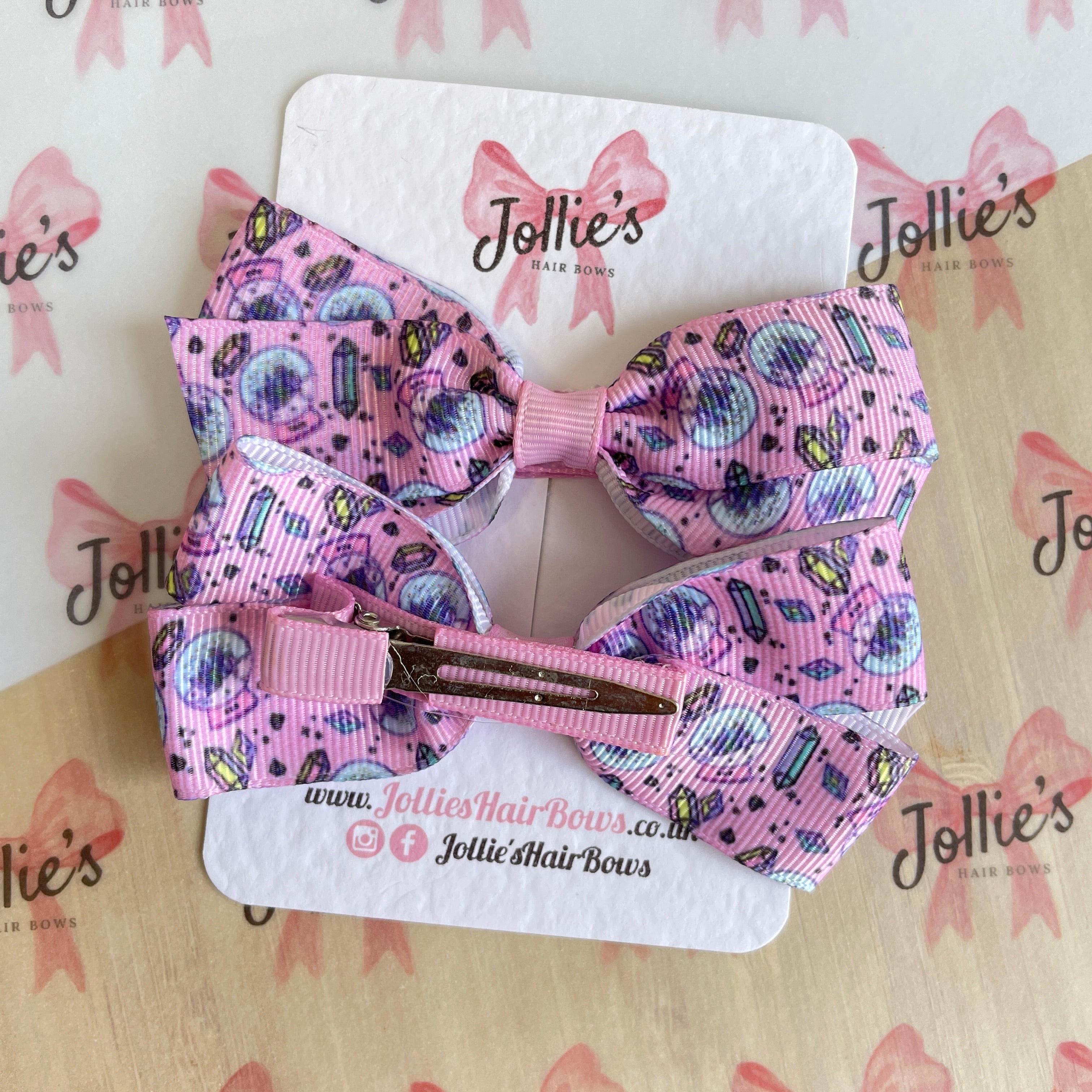 3.5" Pink Crystal Halloween Hair Bows with Clip (Pair) – Grosgrain Ribbon