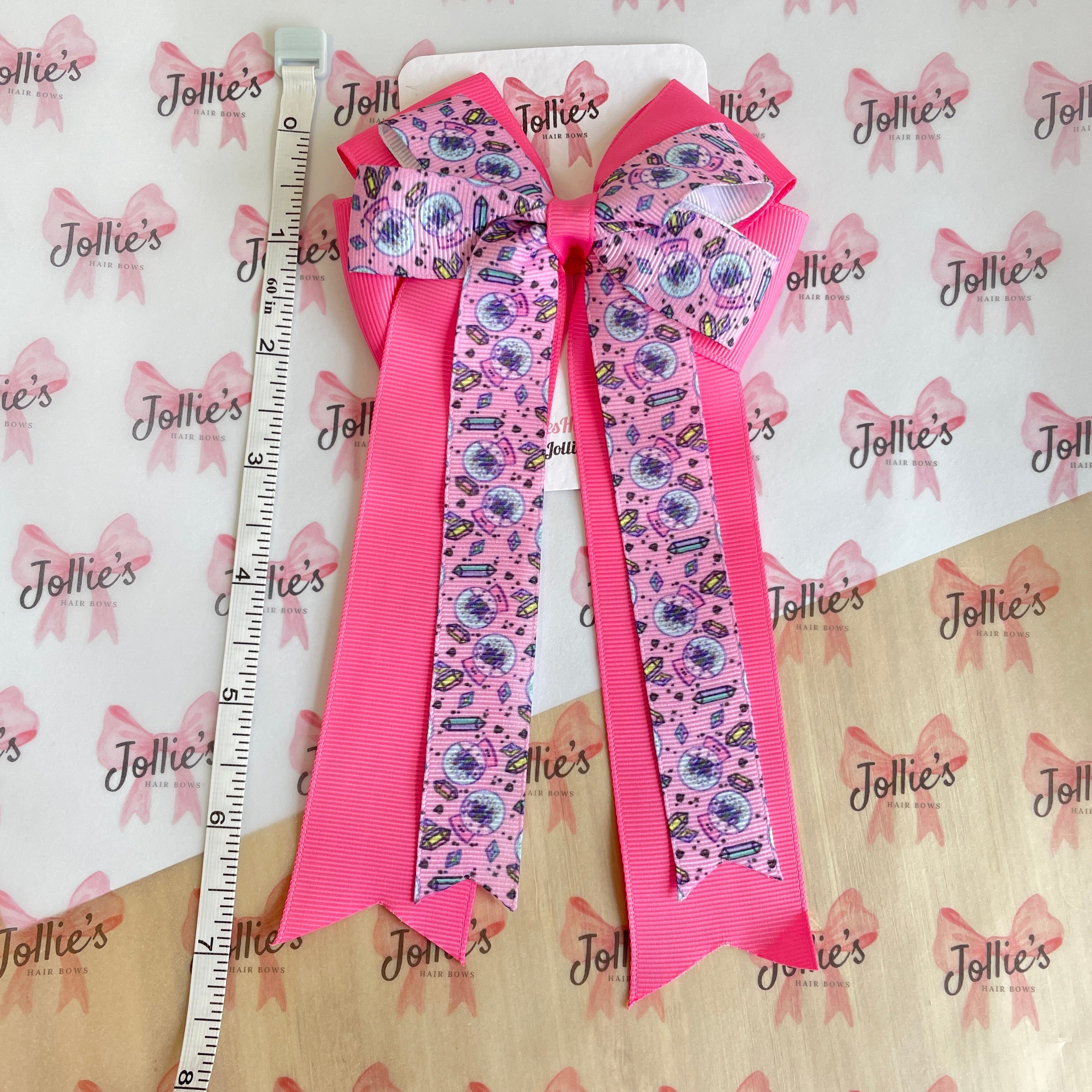 4.5" Halloween Pink Crystal Double Layer Tail Bow with Clip – Grosgrain Ribbon