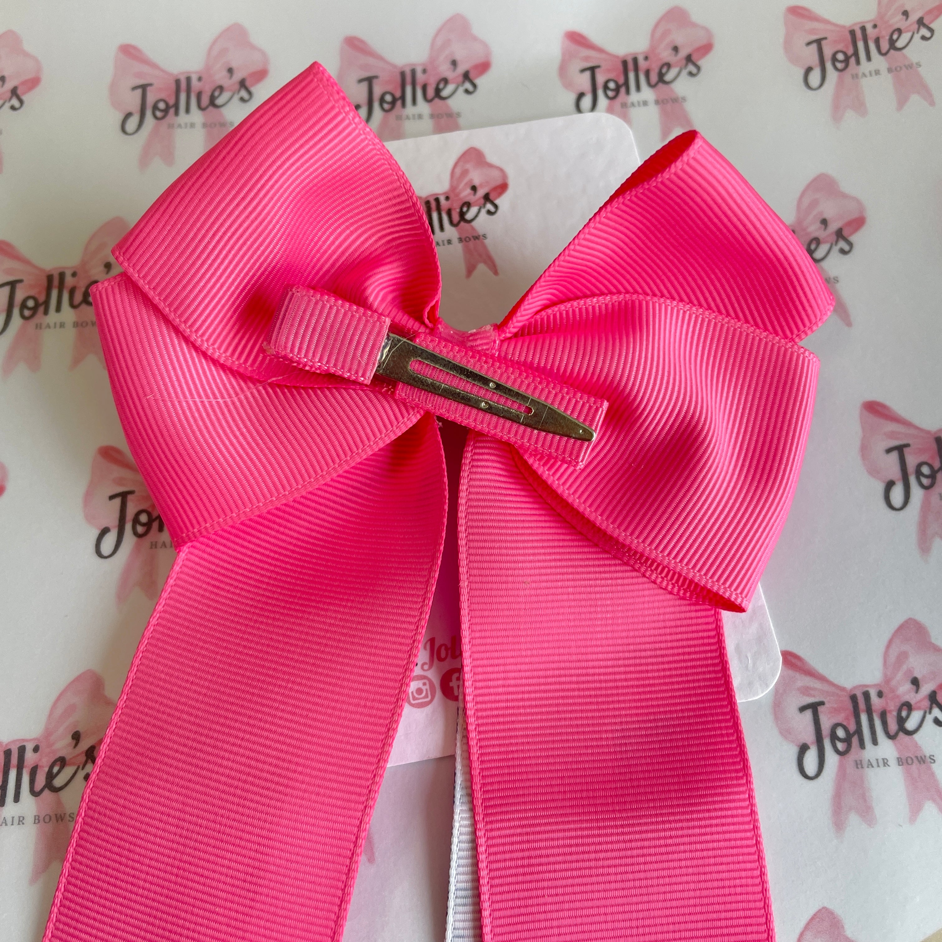 4.5" Halloween Pink Crystal Double Layer Tail Bow with Clip – Grosgrain Ribbon