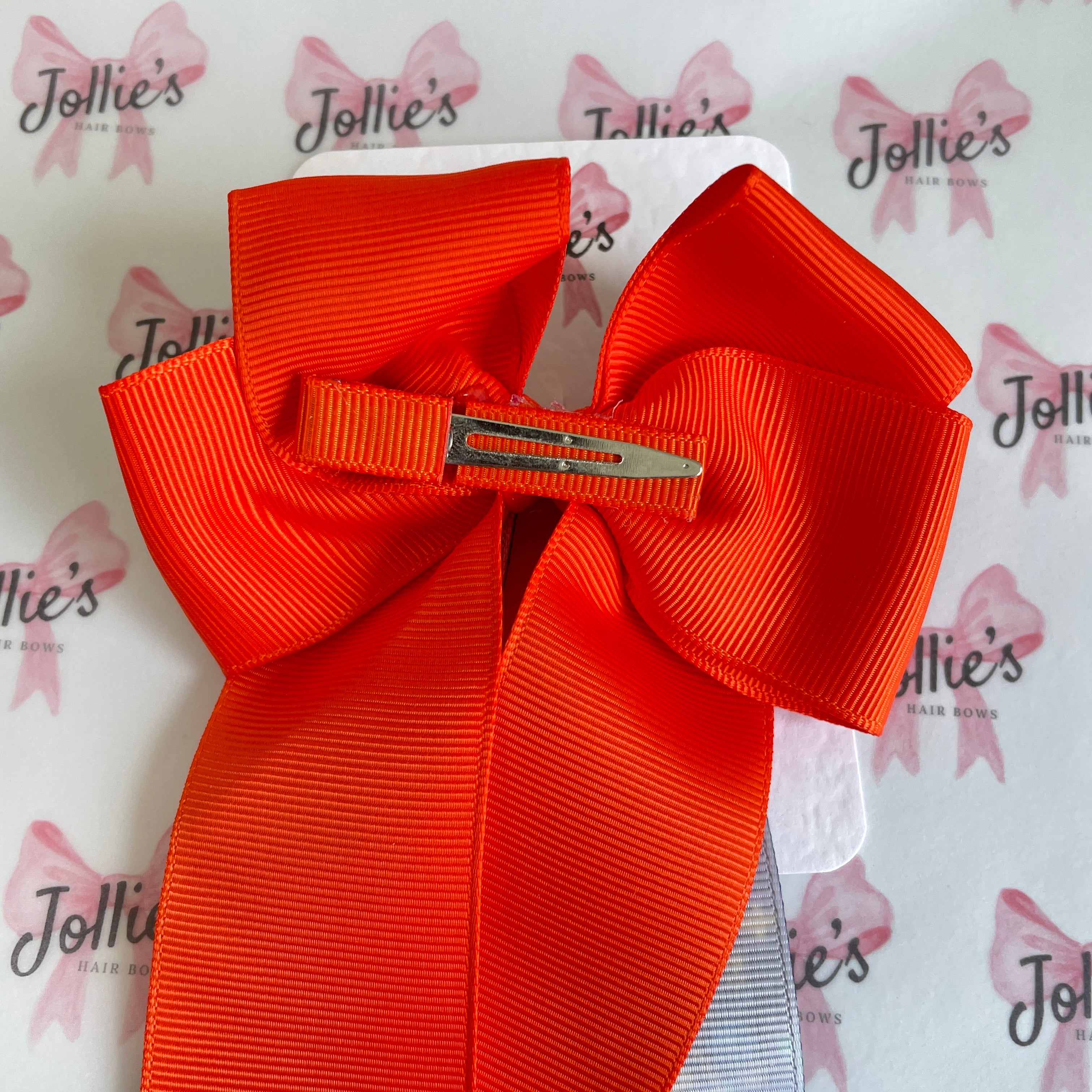 4.5" Halloween Neon Pumpkin Double Layer Tail Bow with Clip – Grosgrain Ribbon