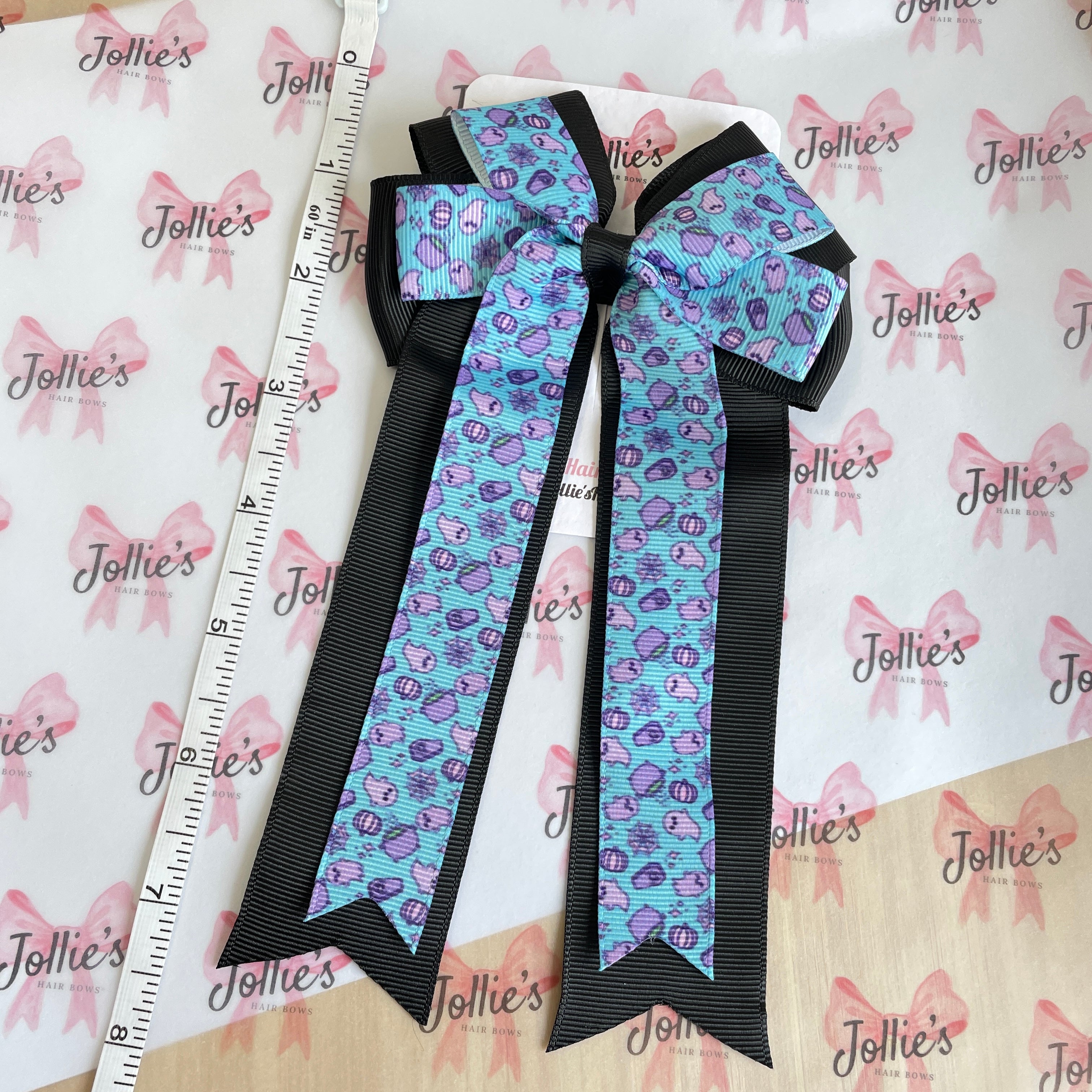 4.5" Halloween Blue Leopard Print Double Layer Tail Bow with Clip – Grosgrain Ribbon