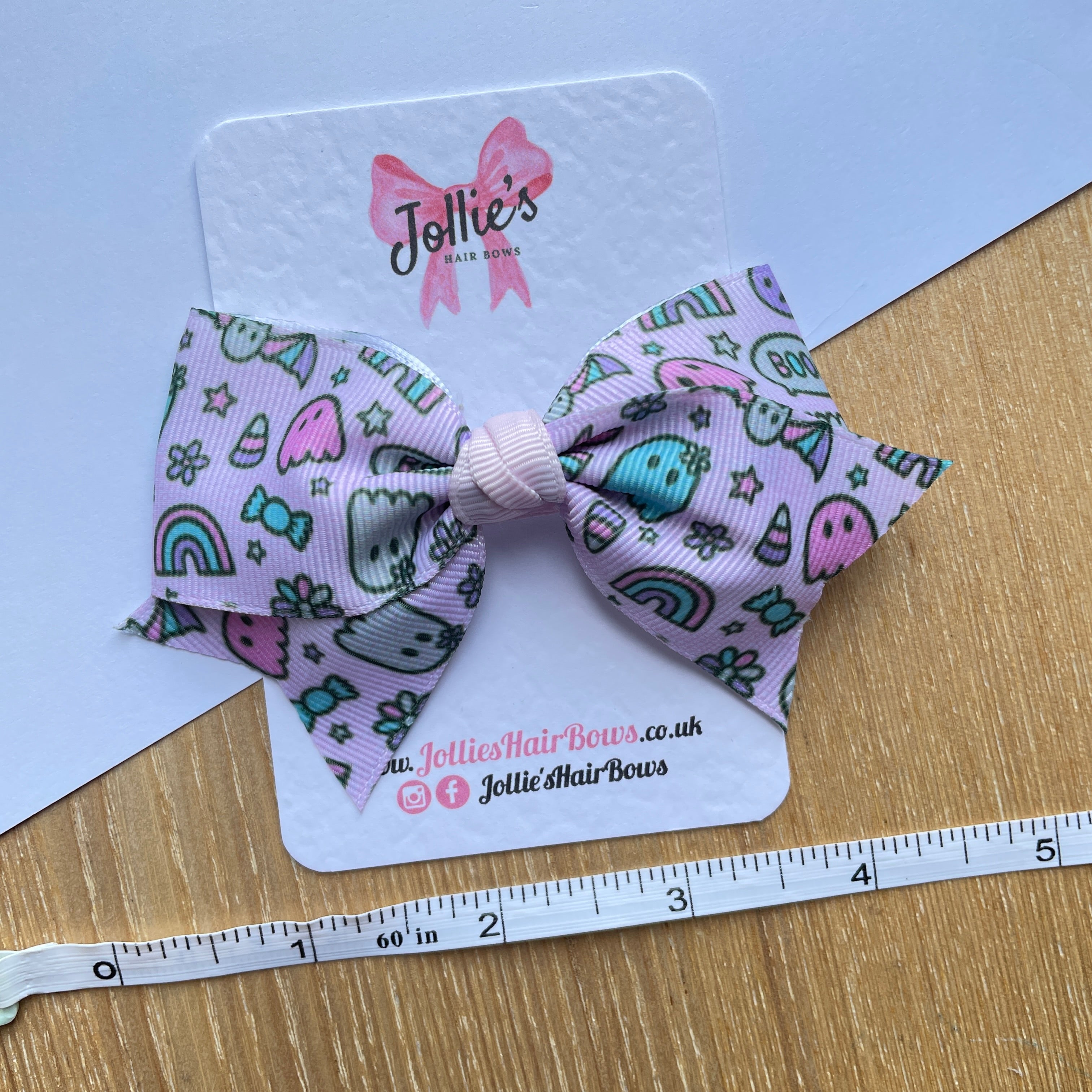4" Pink Spooky Halloween Classic Hair Bow – Grosgrain Ribbon with Lined Alligator Clip