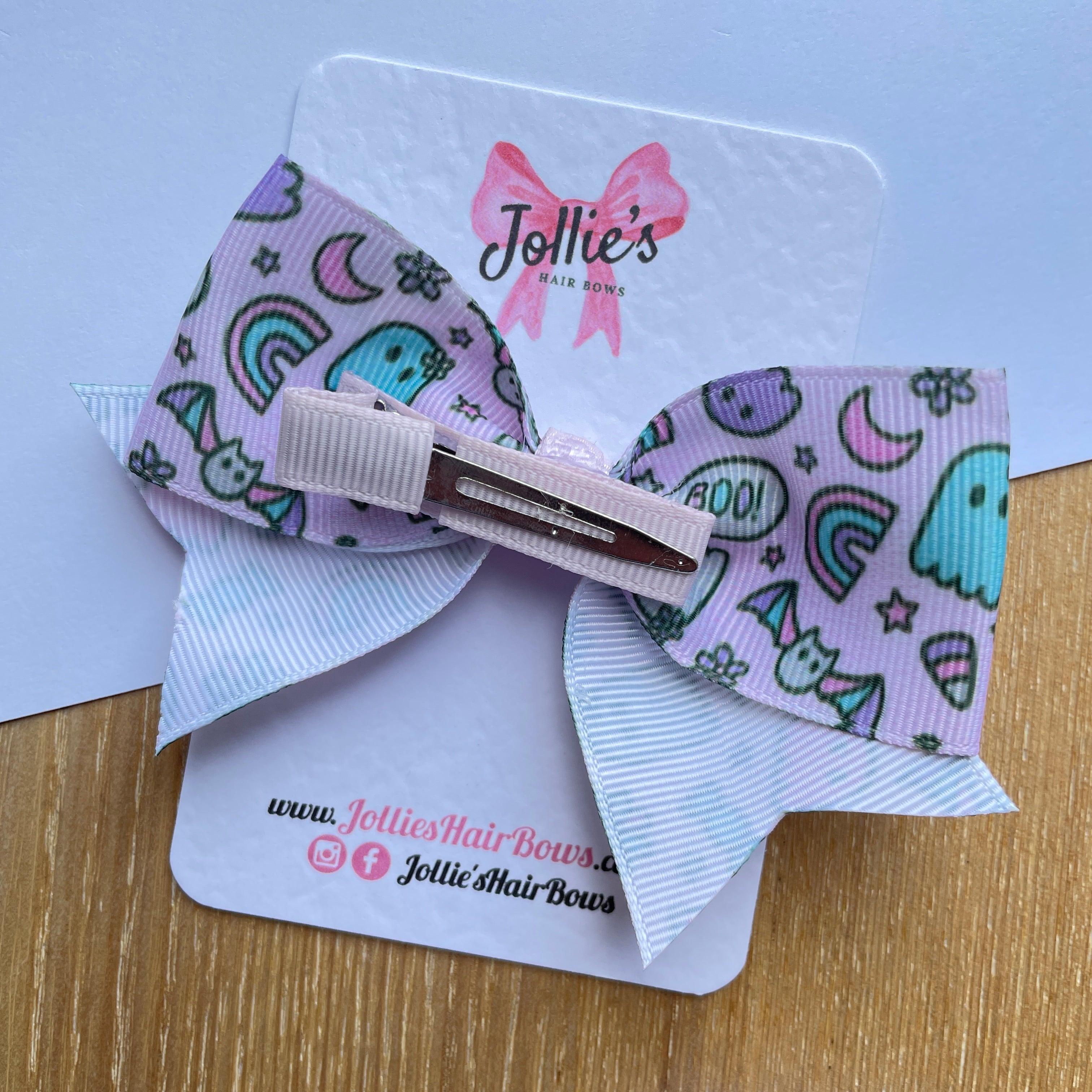4" Pink Spooky Halloween Classic Hair Bow – Grosgrain Ribbon with Lined Alligator Clip
