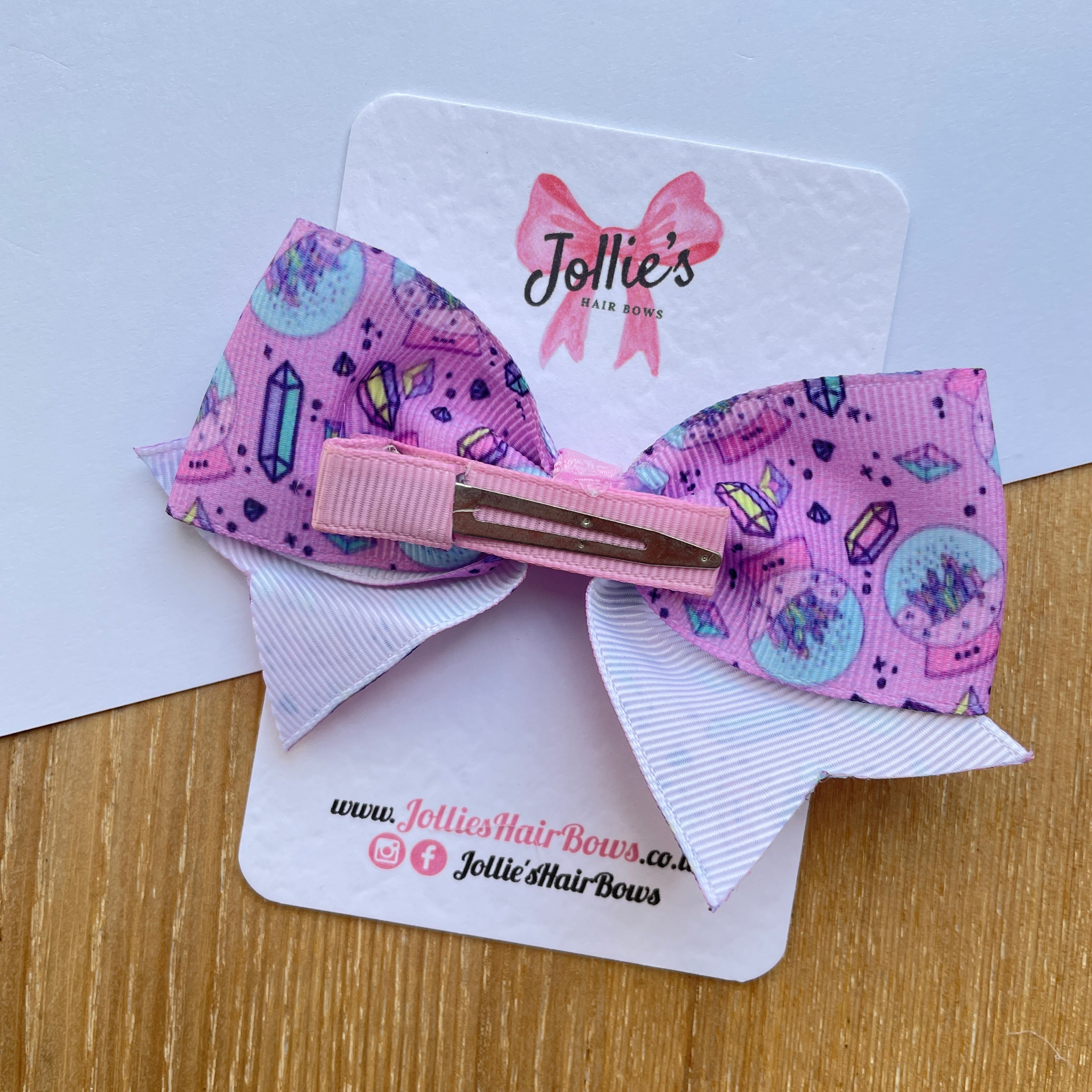 4" Pink Crystal Print Classic Hair Bow – Grosgrain Ribbon with Lined Alligator Clip