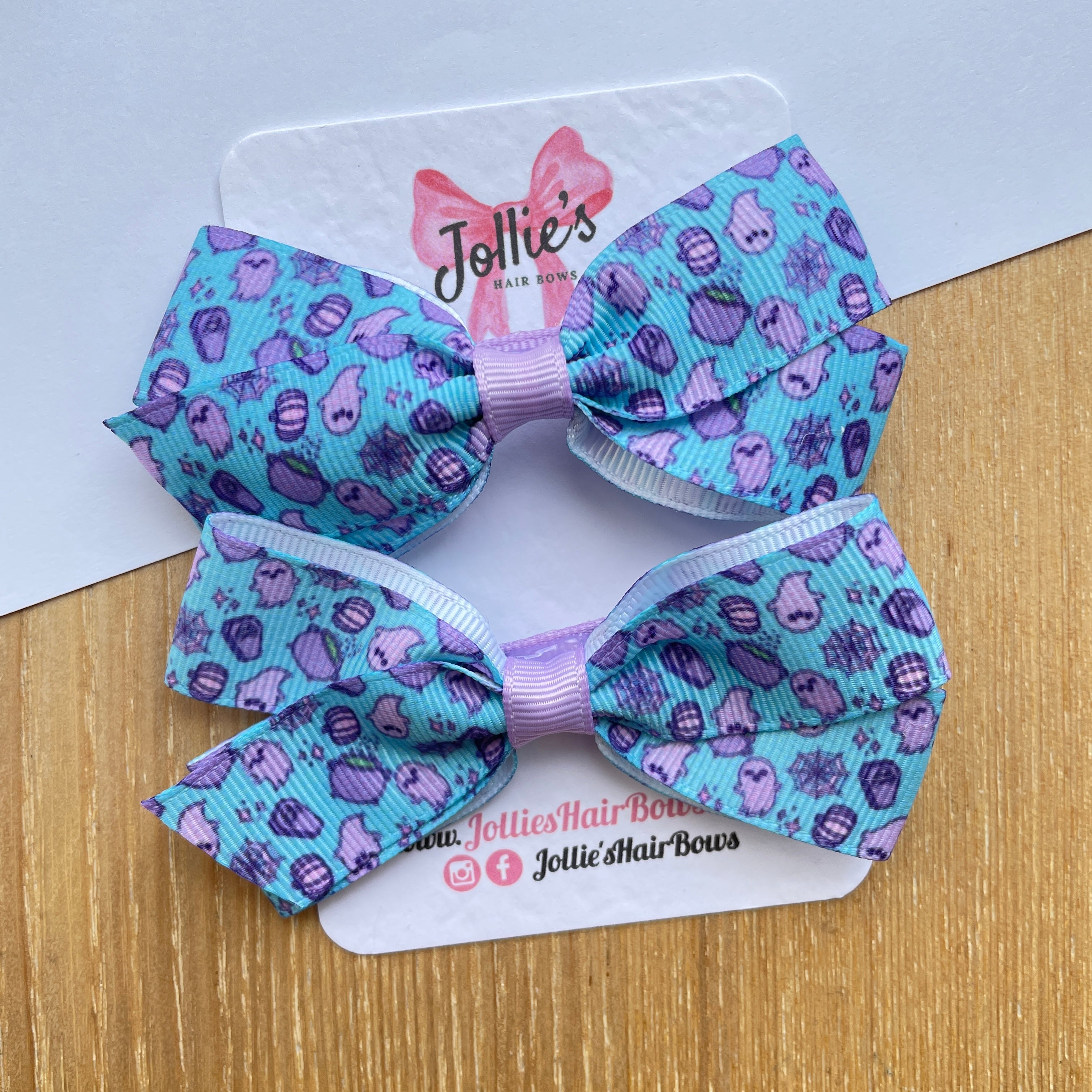 3.5" Blue Spooky Halloween Hair Bows with Clip (Pair) – Grosgrain Ribbon