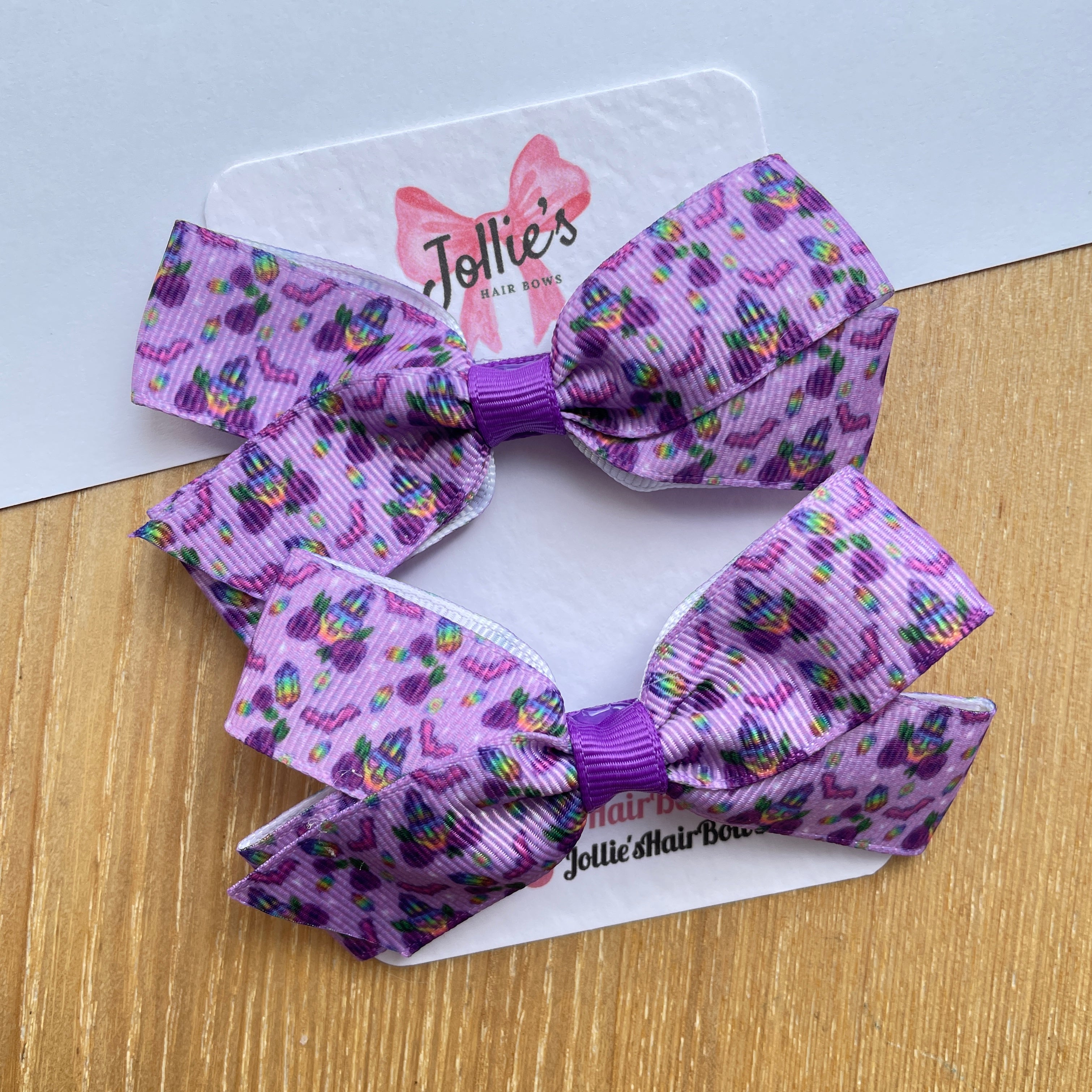 3.5" Purple Little Skeleton Halloween Hair Bows with Clip (Pair) – Grosgrain Ribbon