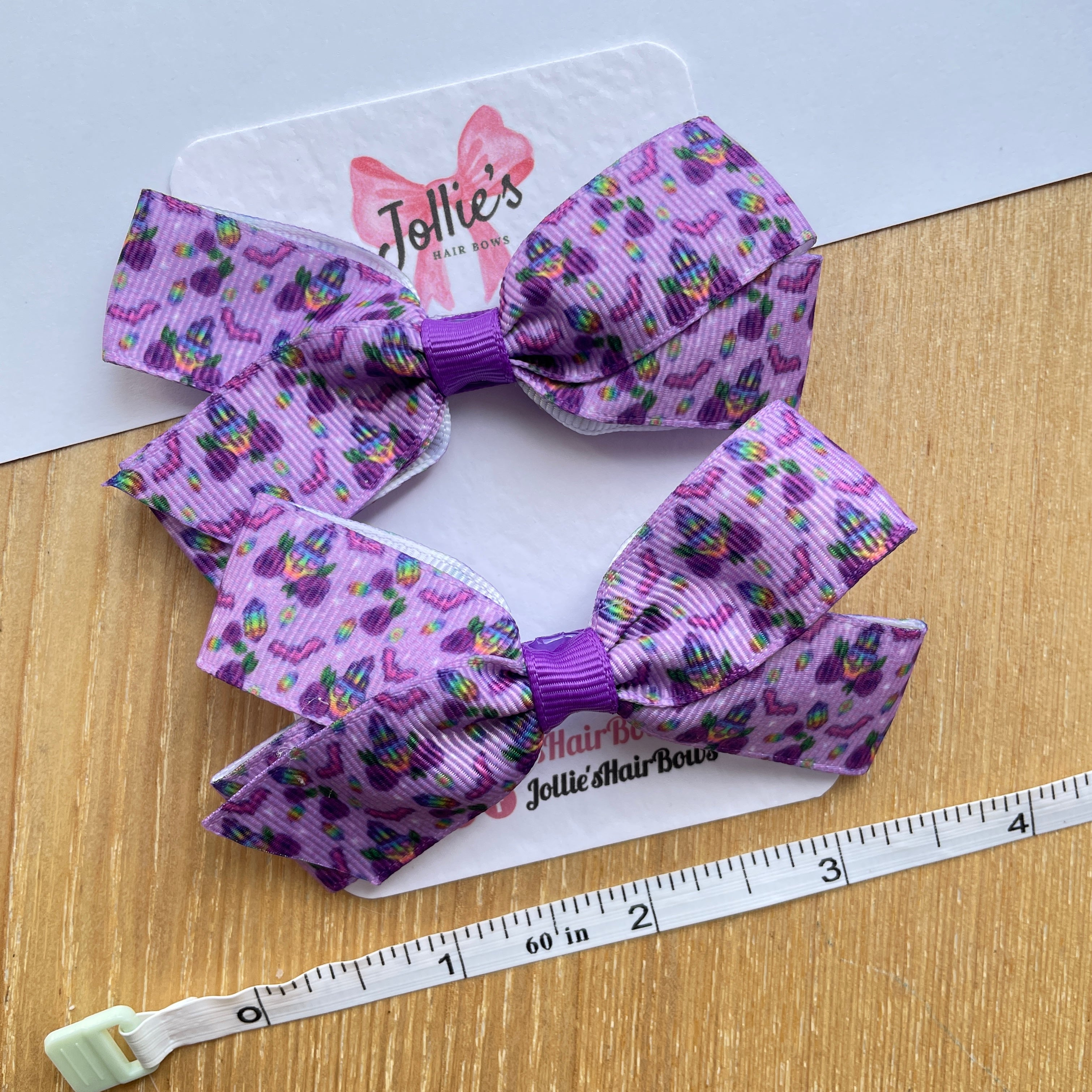 3.5" Purple Little Skeleton Halloween Hair Bows with Clip (Pair) – Grosgrain Ribbon