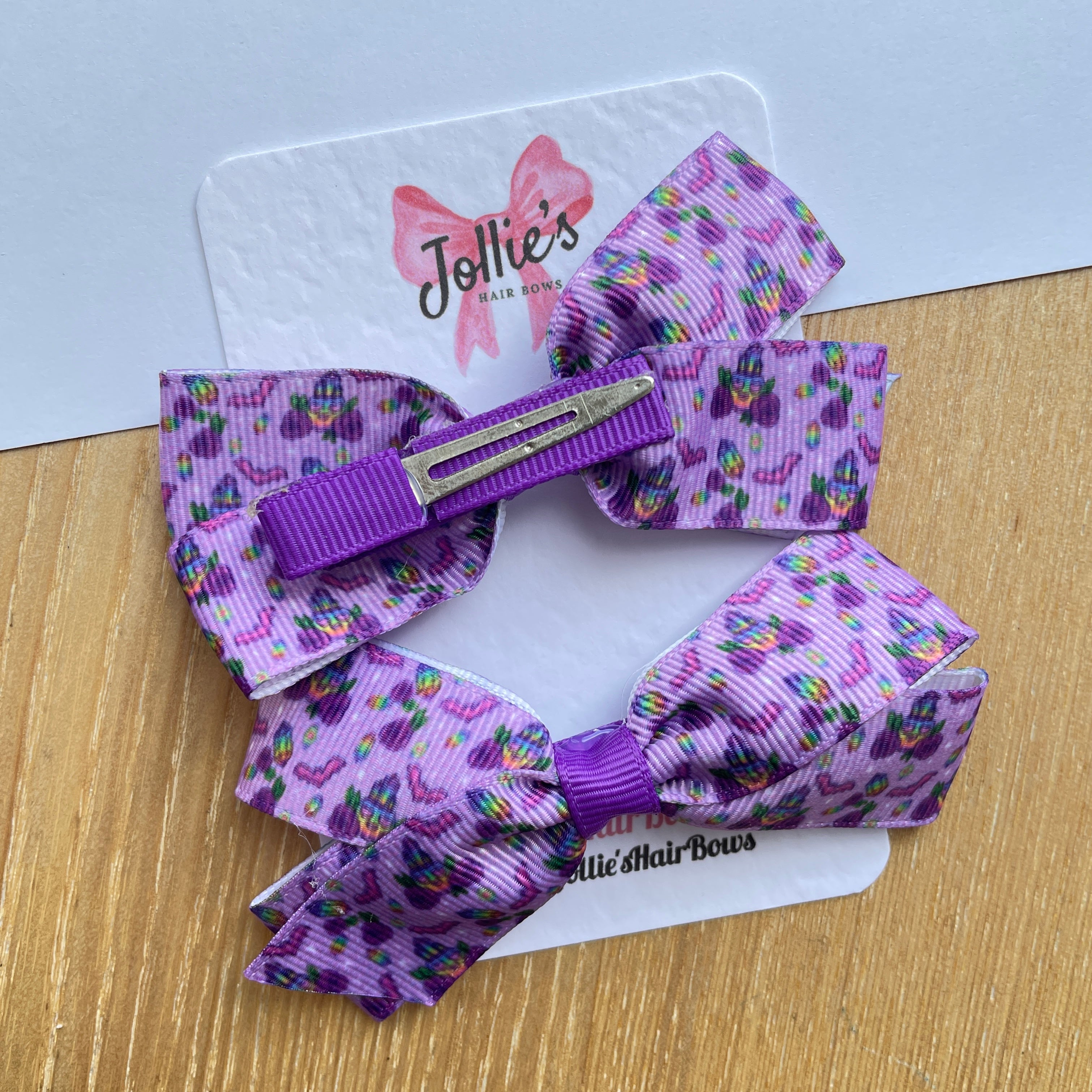 3.5" Purple Little Skeleton Halloween Hair Bows with Clip (Pair) – Grosgrain Ribbon