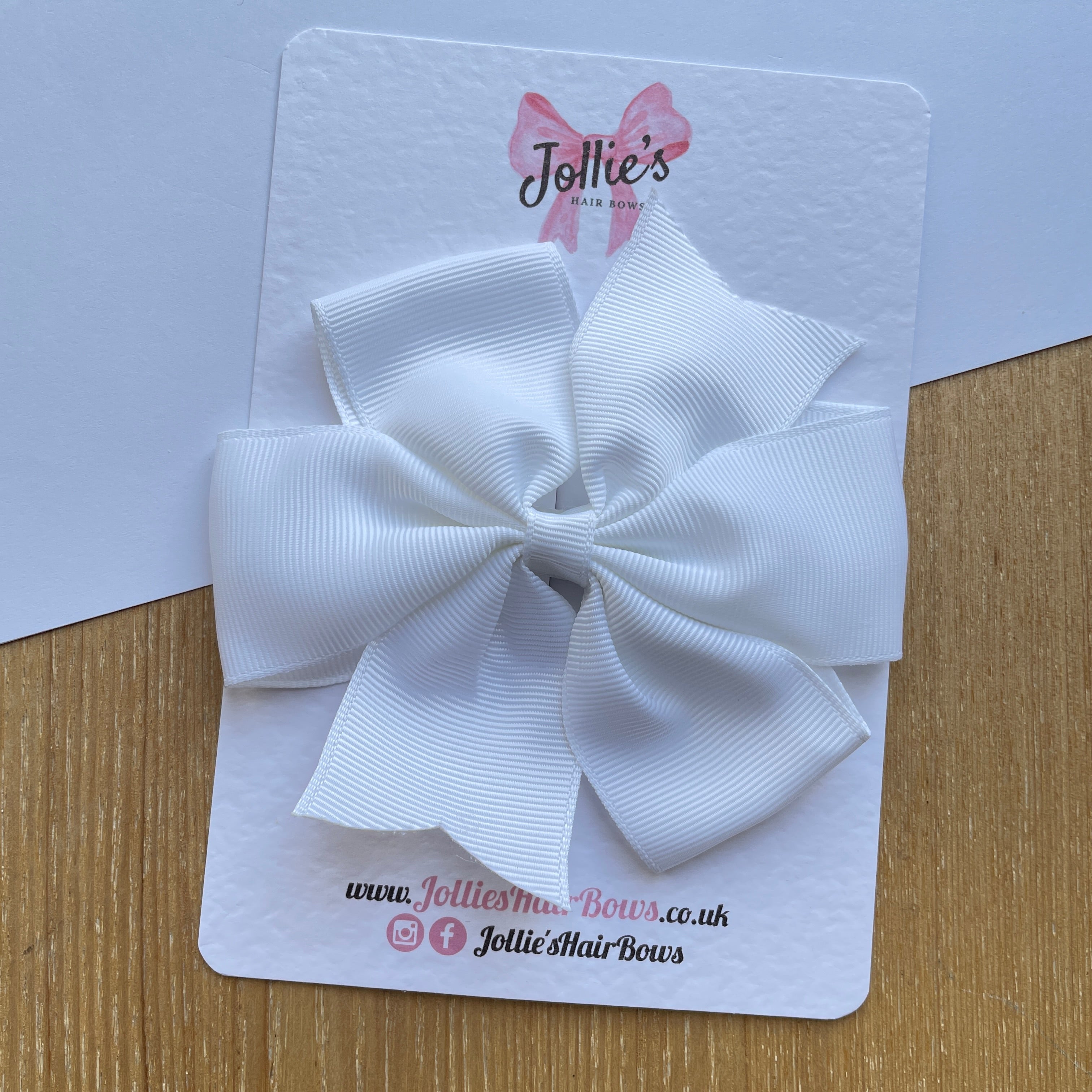 4" White Pinwheel Hair Bow β Grosgrain Ribbon with Lined Alligator Clip