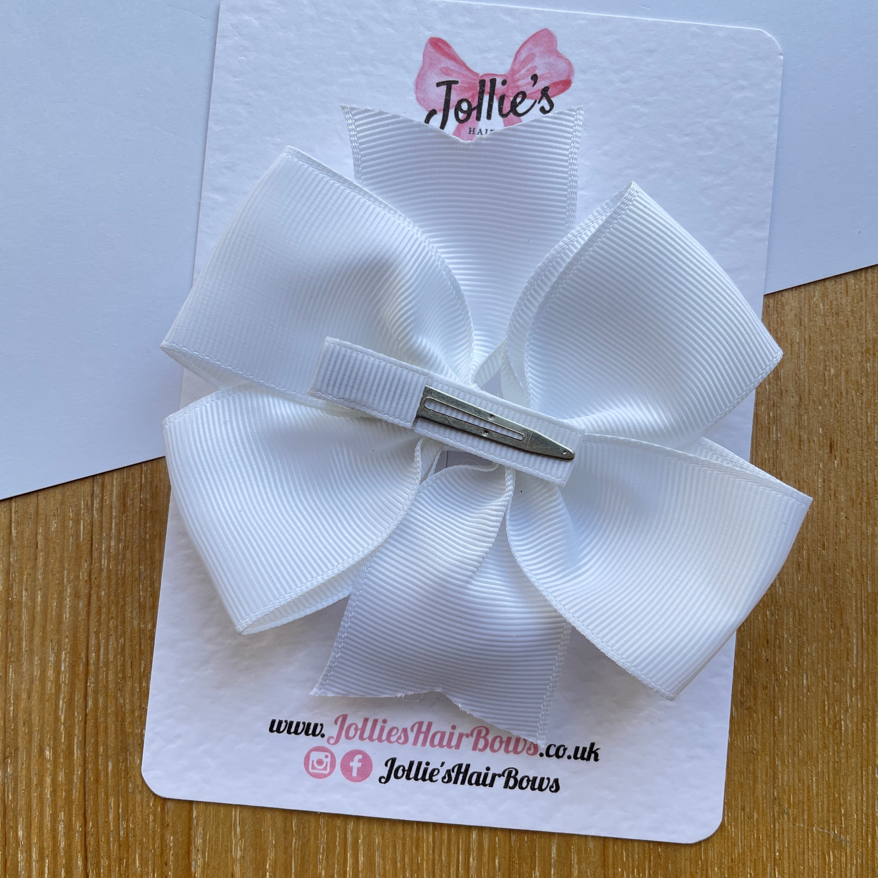4" White Pinwheel Hair Bow β Grosgrain Ribbon with Lined Alligator Clip