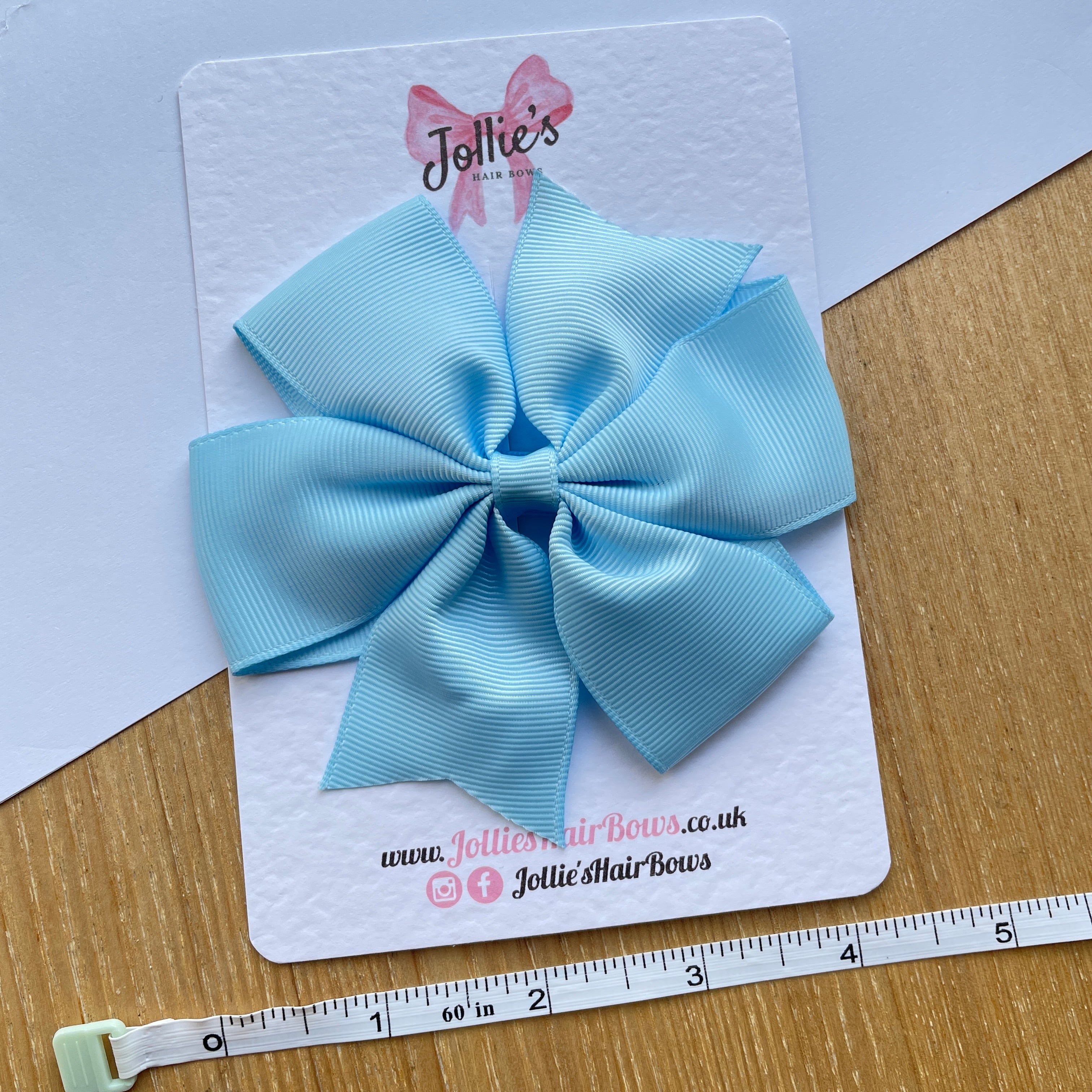 4" Blue Topaz Pinwheel Hair Bow β Grosgrain Ribbon with Lined Alligator Clip