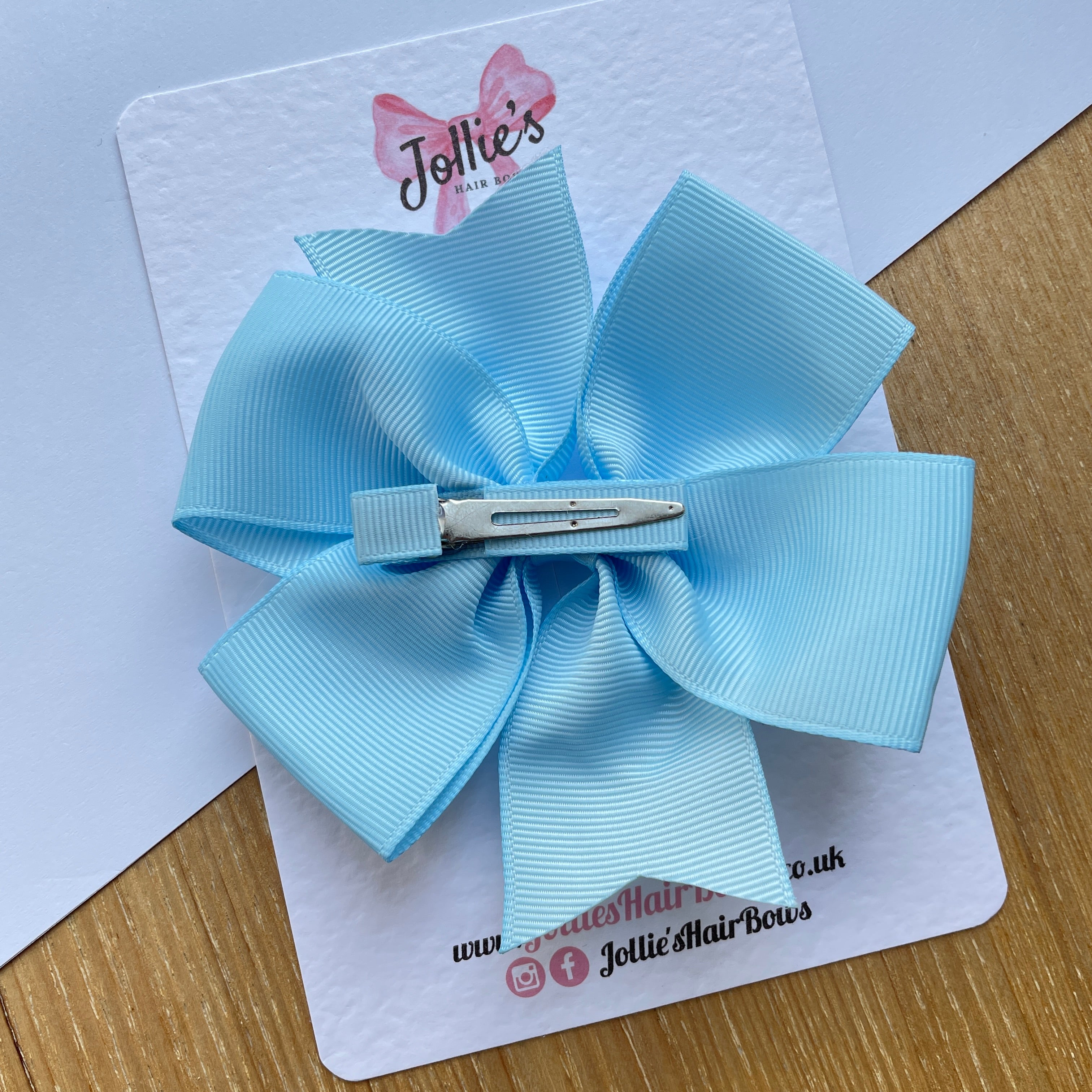 4" Blue Topaz Pinwheel Hair Bow β Grosgrain Ribbon with Lined Alligator Clip