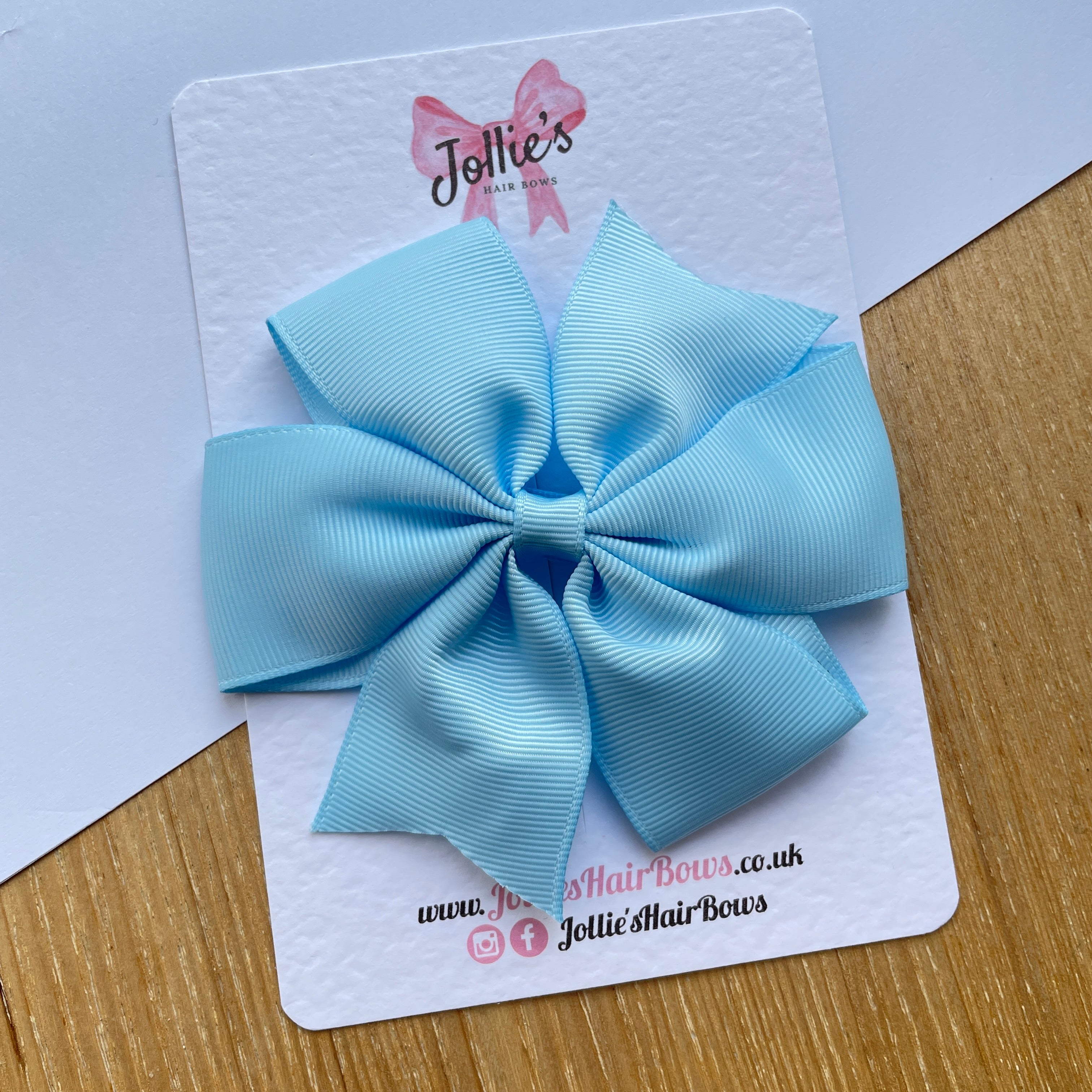 4" Blue Topaz Pinwheel Hair Bow – Grosgrain Ribbon with Lined Alligator Clip