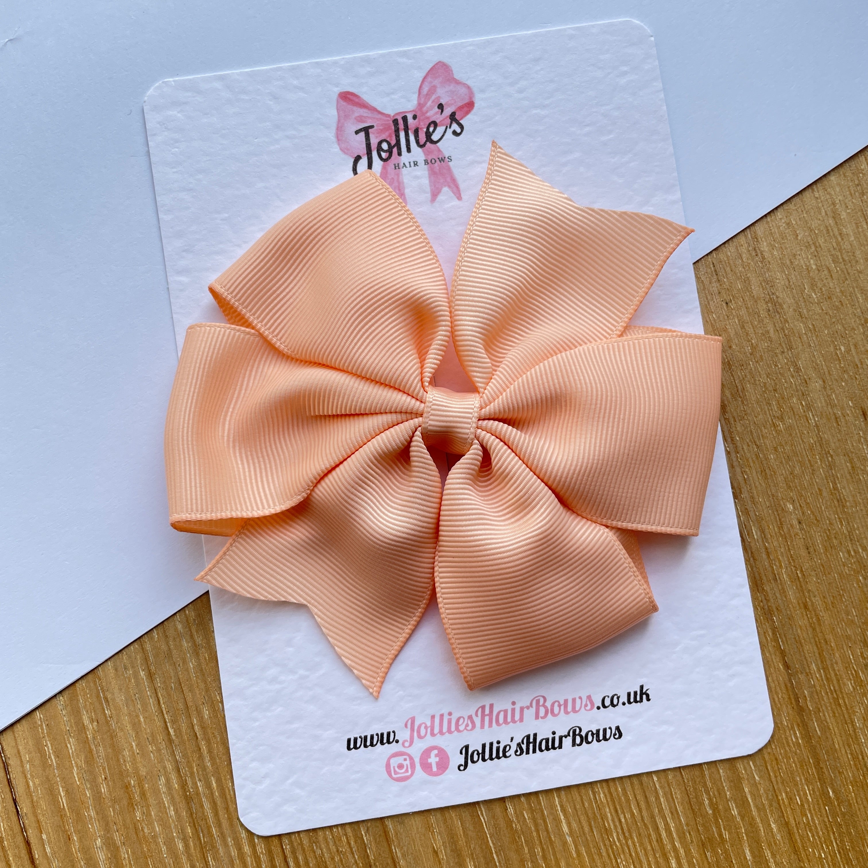 4" Petal Peach Pinwheel Hair Bow – Grosgrain Ribbon with Lined Alligator Clip