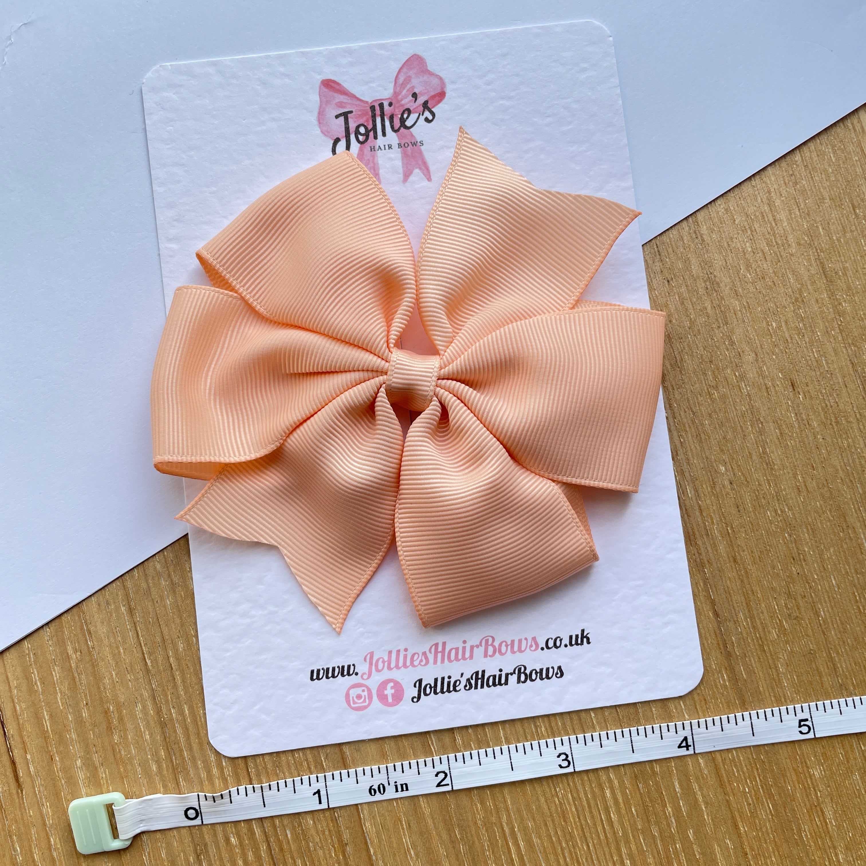 4" Petal Peach Pinwheel Hair Bow – Grosgrain Ribbon with Lined Alligator Clip