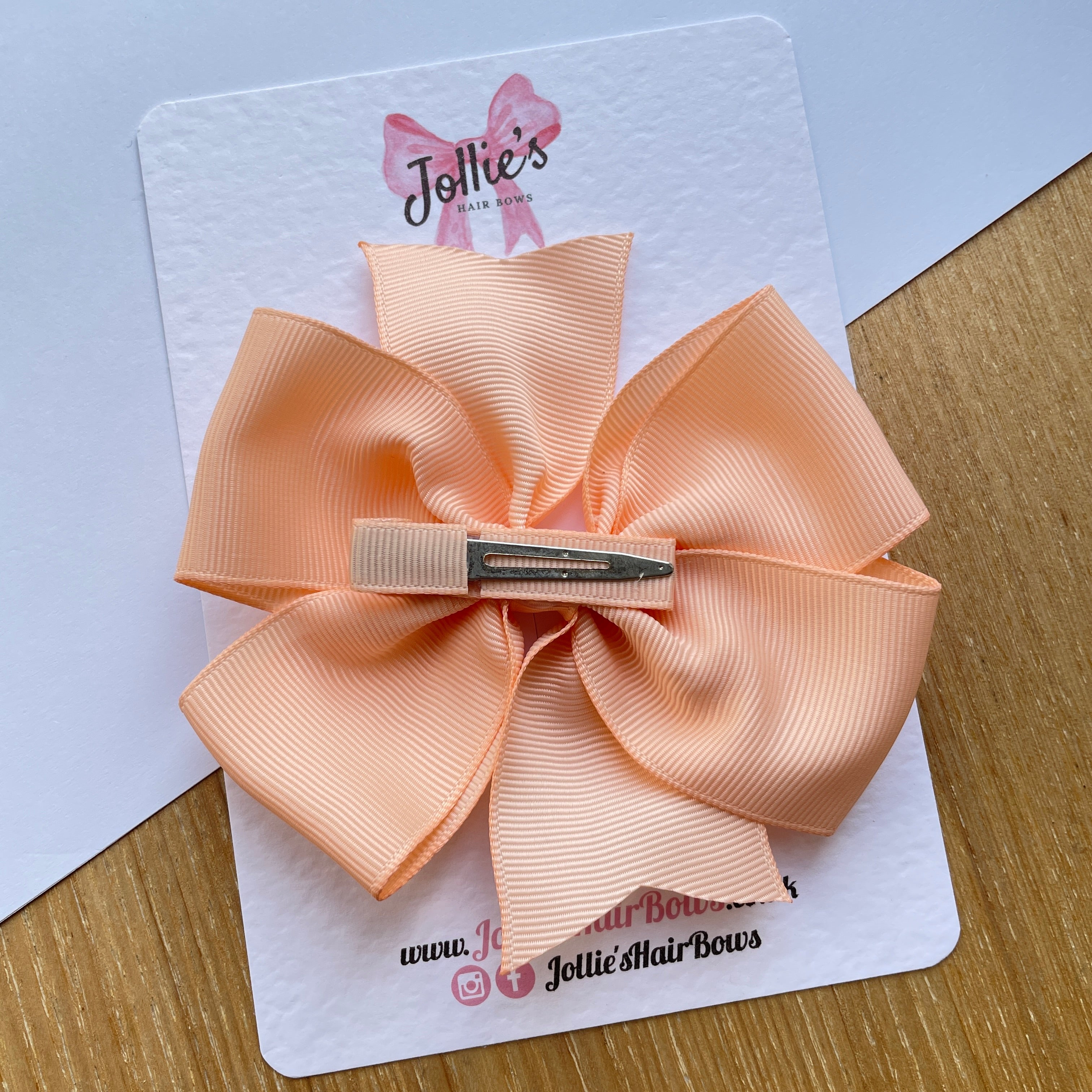 4" Petal Peach Pinwheel Hair Bow – Grosgrain Ribbon with Lined Alligator Clip