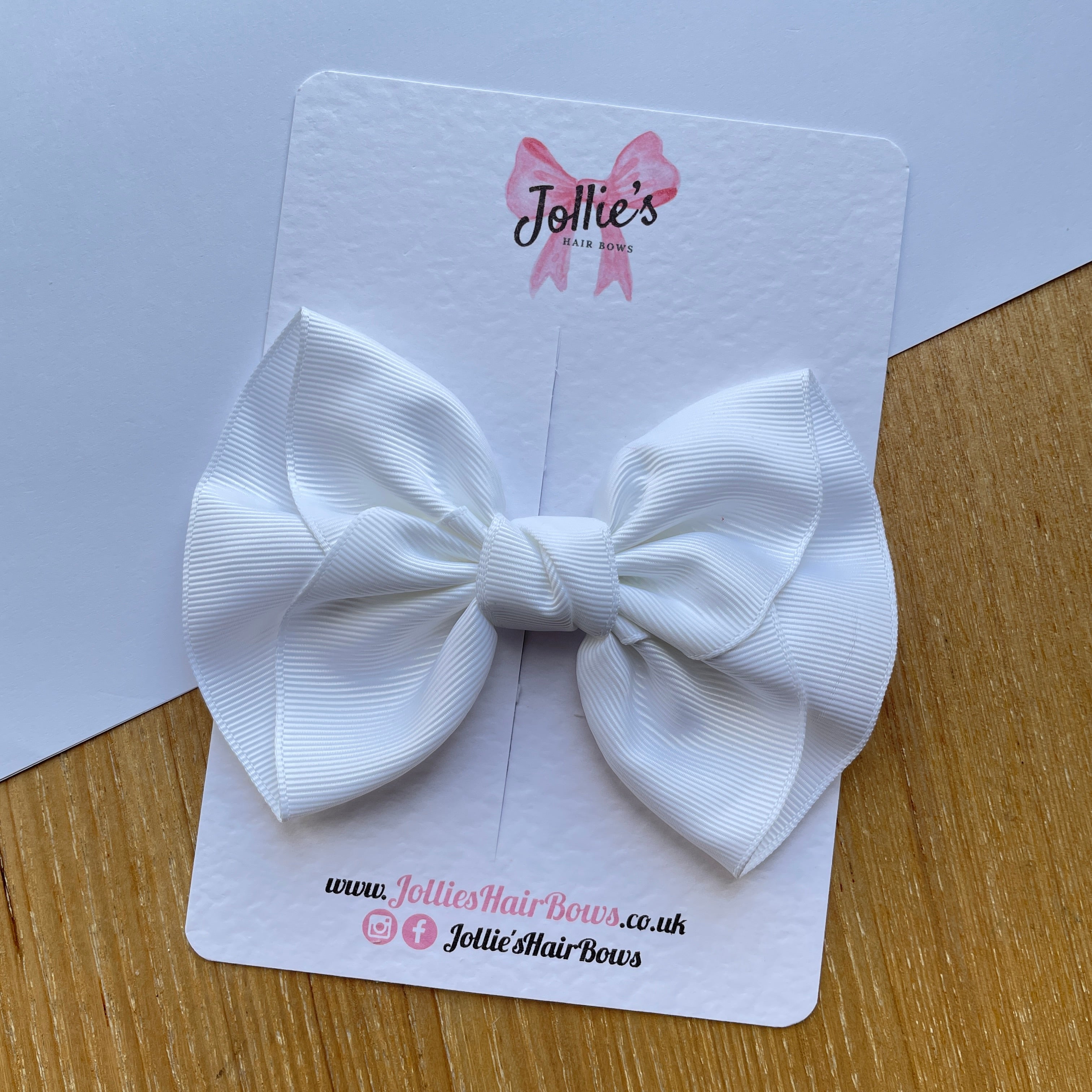 4.5" White Frown Hair Bow with Clip – Grosgrain Ribbon, Lined Alligator Clip