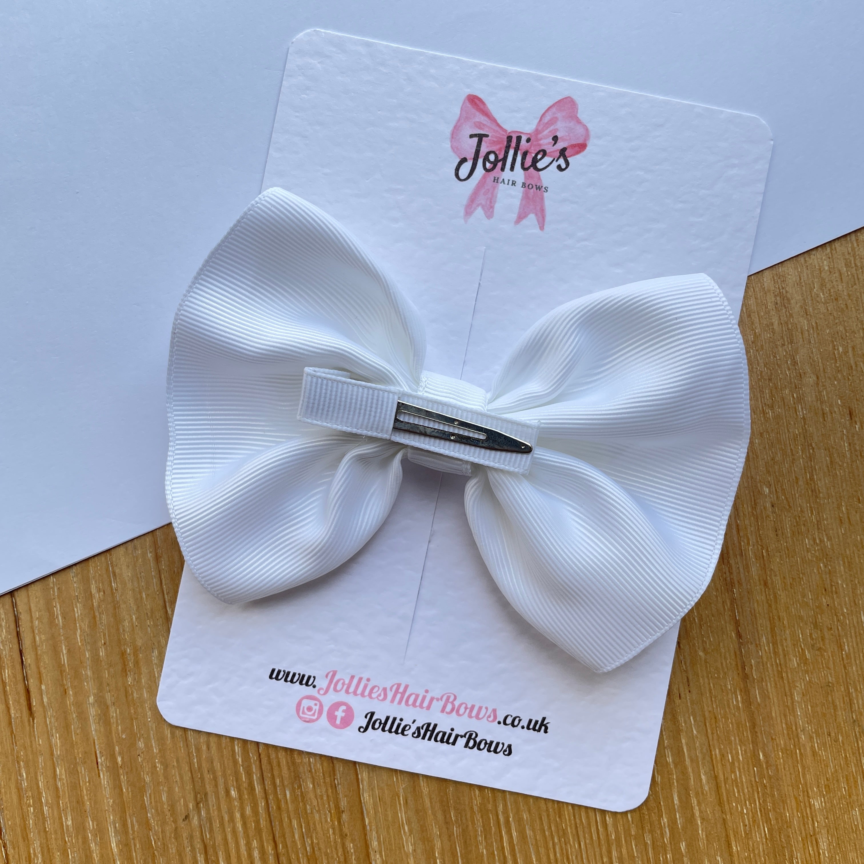4.5" White Frown Hair Bow with Clip – Grosgrain Ribbon, Lined Alligator Clip