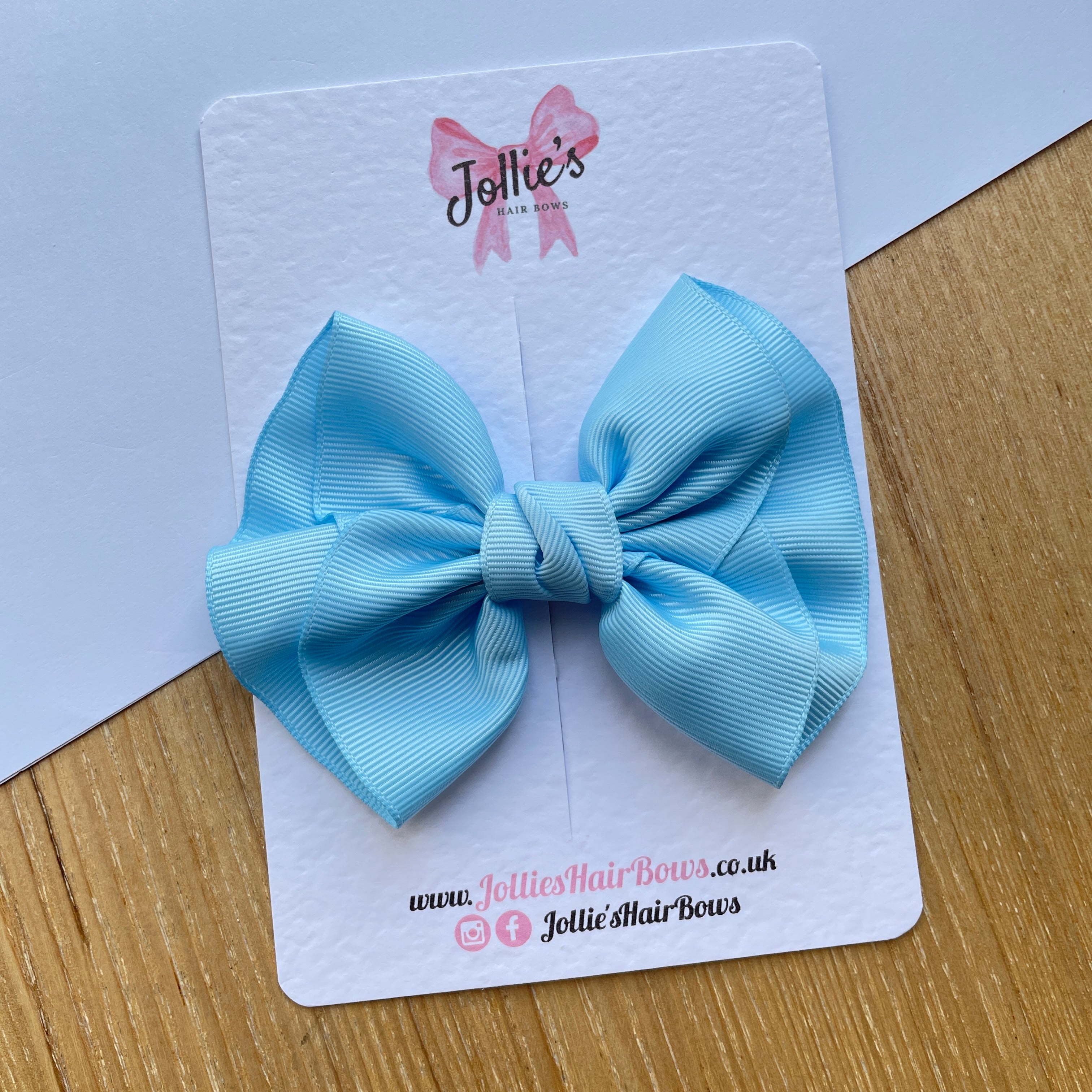 4.5" Blue Topaz Frown Hair Bow with Clip – Grosgrain Ribbon, Lined Alligator Clip