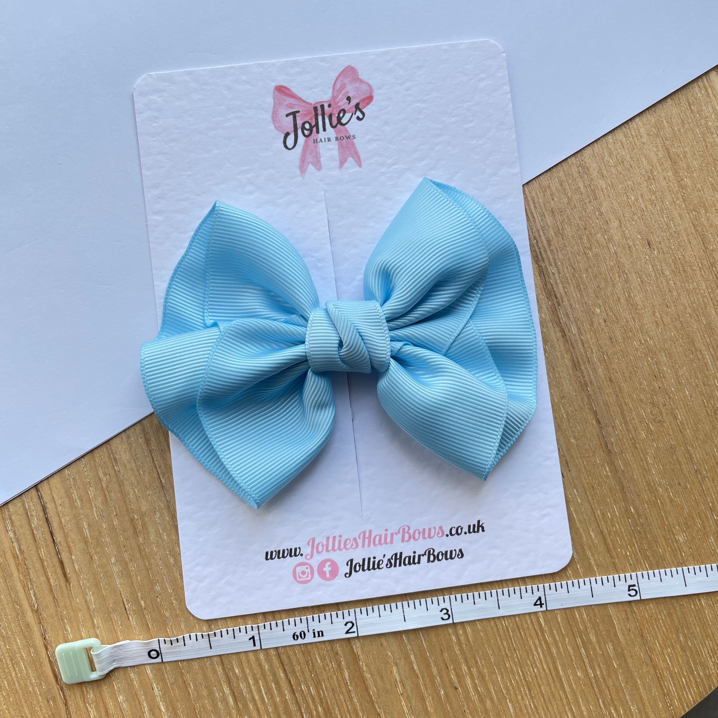 4.5" Blue Topaz Frown Hair Bow with Clip – Grosgrain Ribbon, Lined Alligator Clip