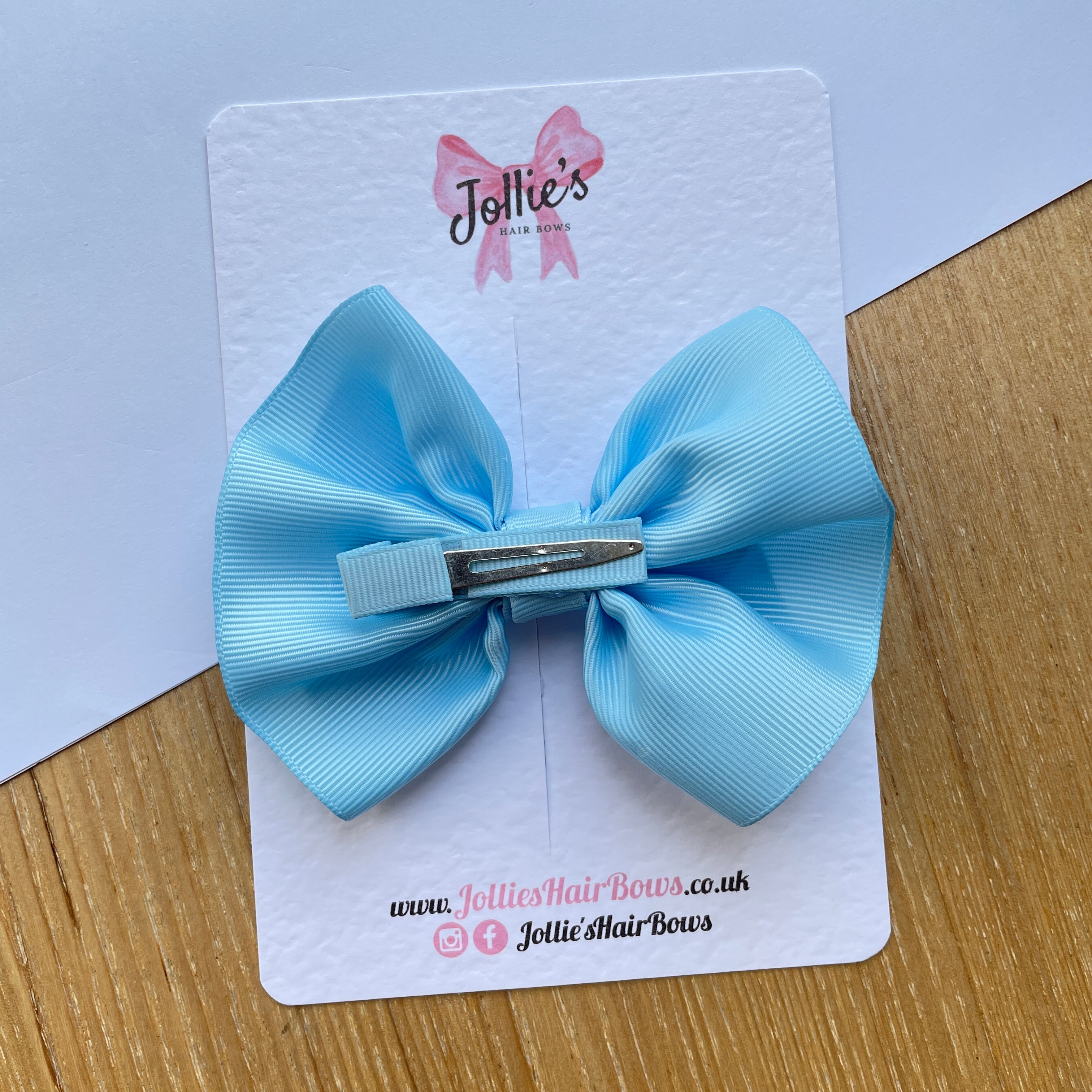 4.5" Blue Topaz Frown Hair Bow with Clip – Grosgrain Ribbon, Lined Alligator Clip