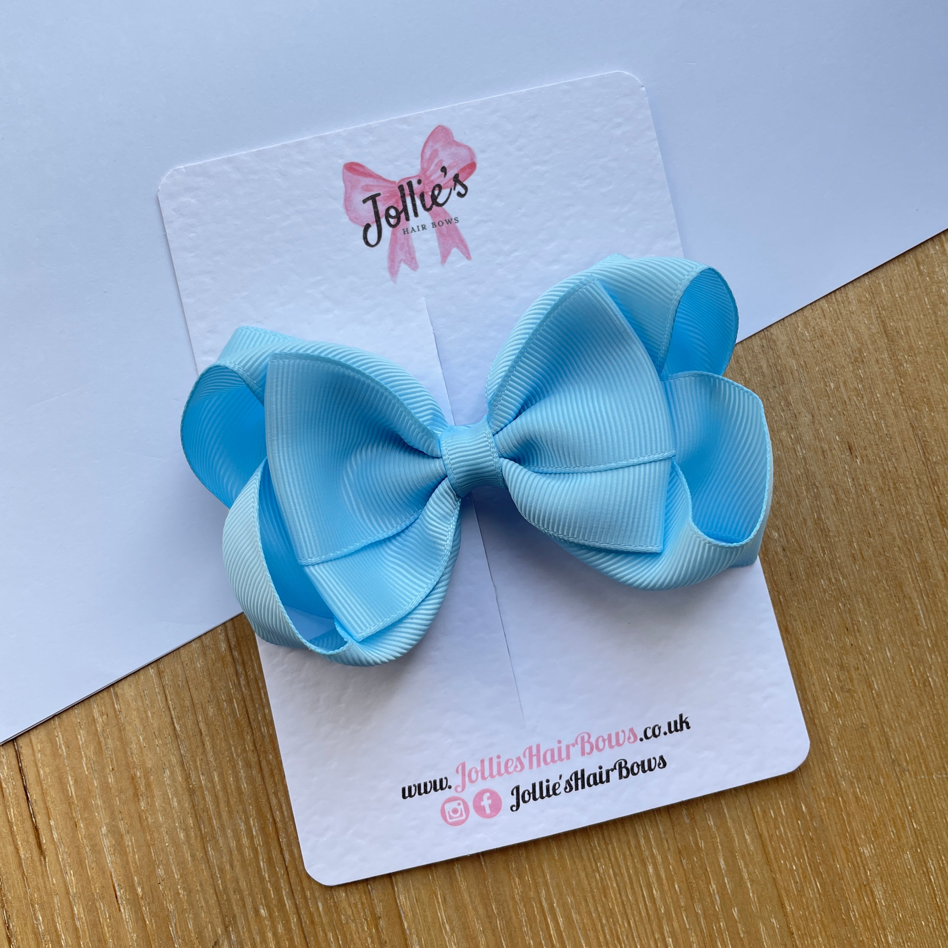 4.5" Blue Topaz Boutique Bow with Clip – Grosgrain Ribbon Hair Bow for Girls