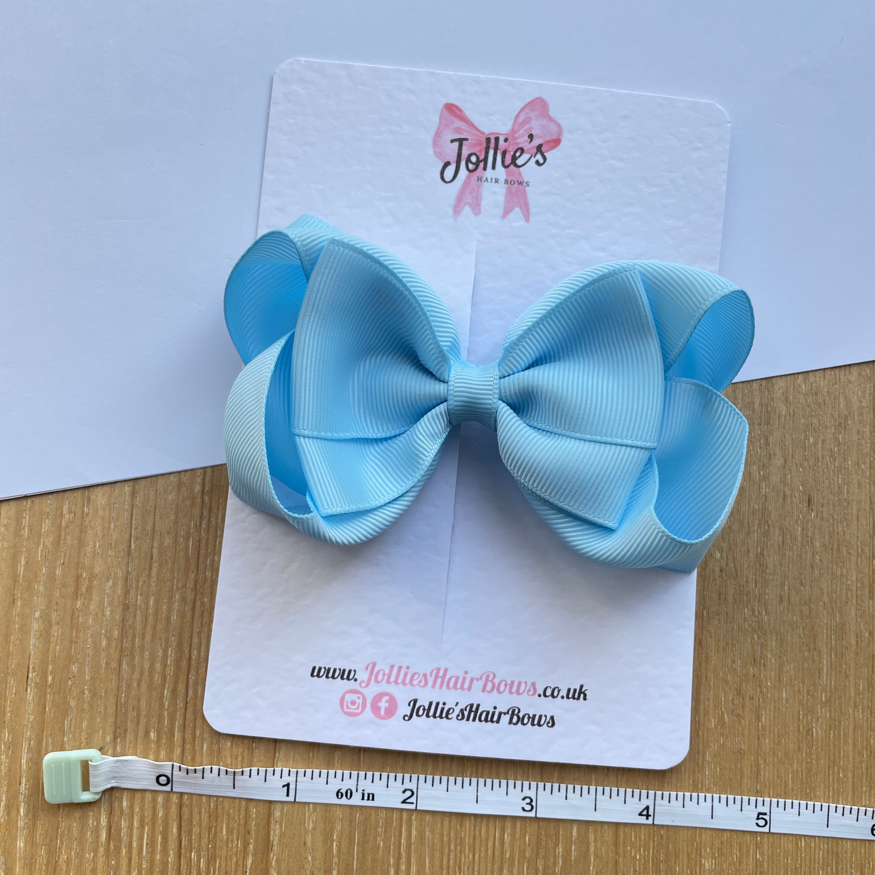 4.5" Blue Topaz Boutique Bow with Clip – Grosgrain Ribbon Hair Bow for Girls