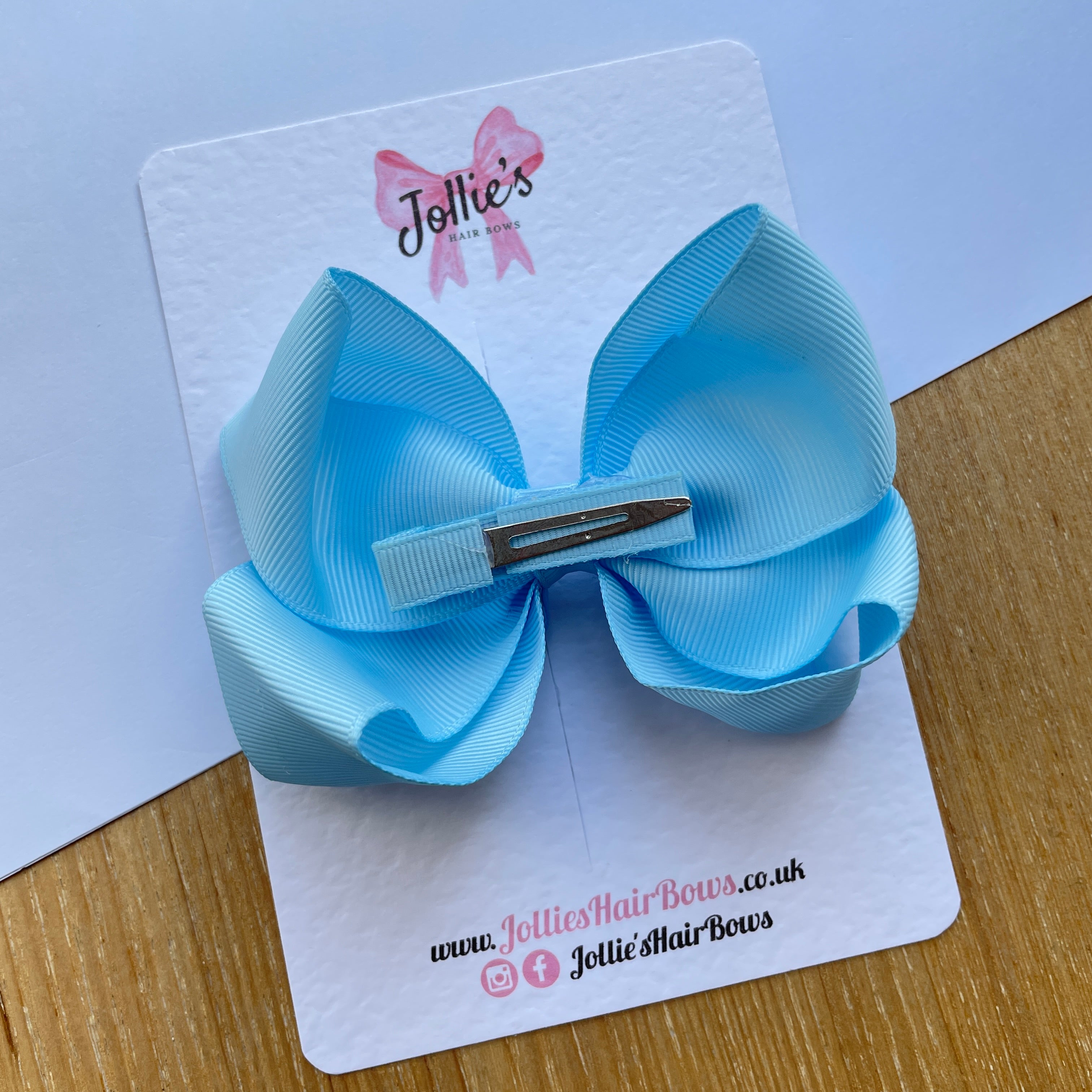 4.5" Blue Topaz Boutique Bow with Clip – Grosgrain Ribbon Hair Bow for Girls