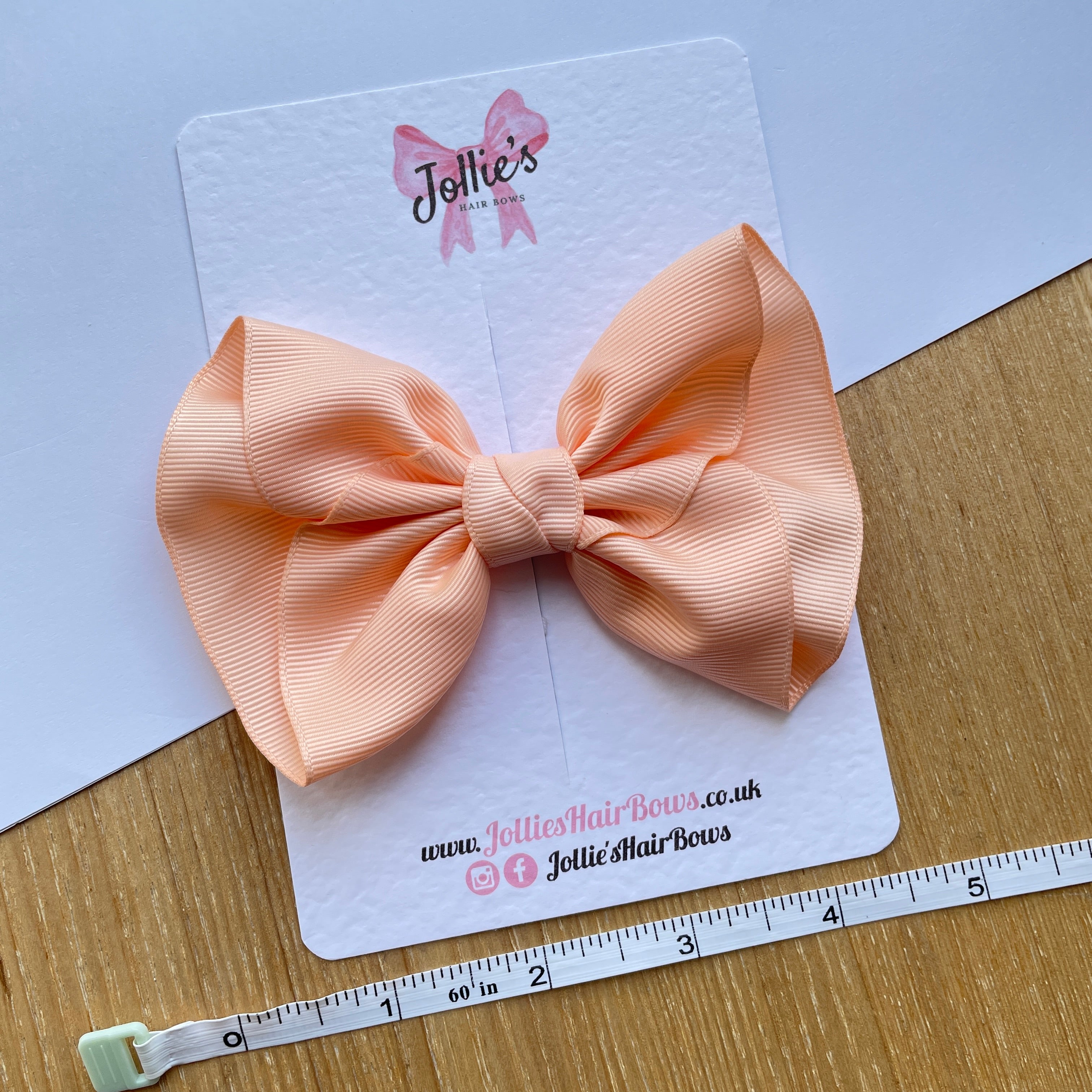 4.5" Petal Peach Frown Hair Bow with Clip – Grosgrain Ribbon, Lined Alligator Clip