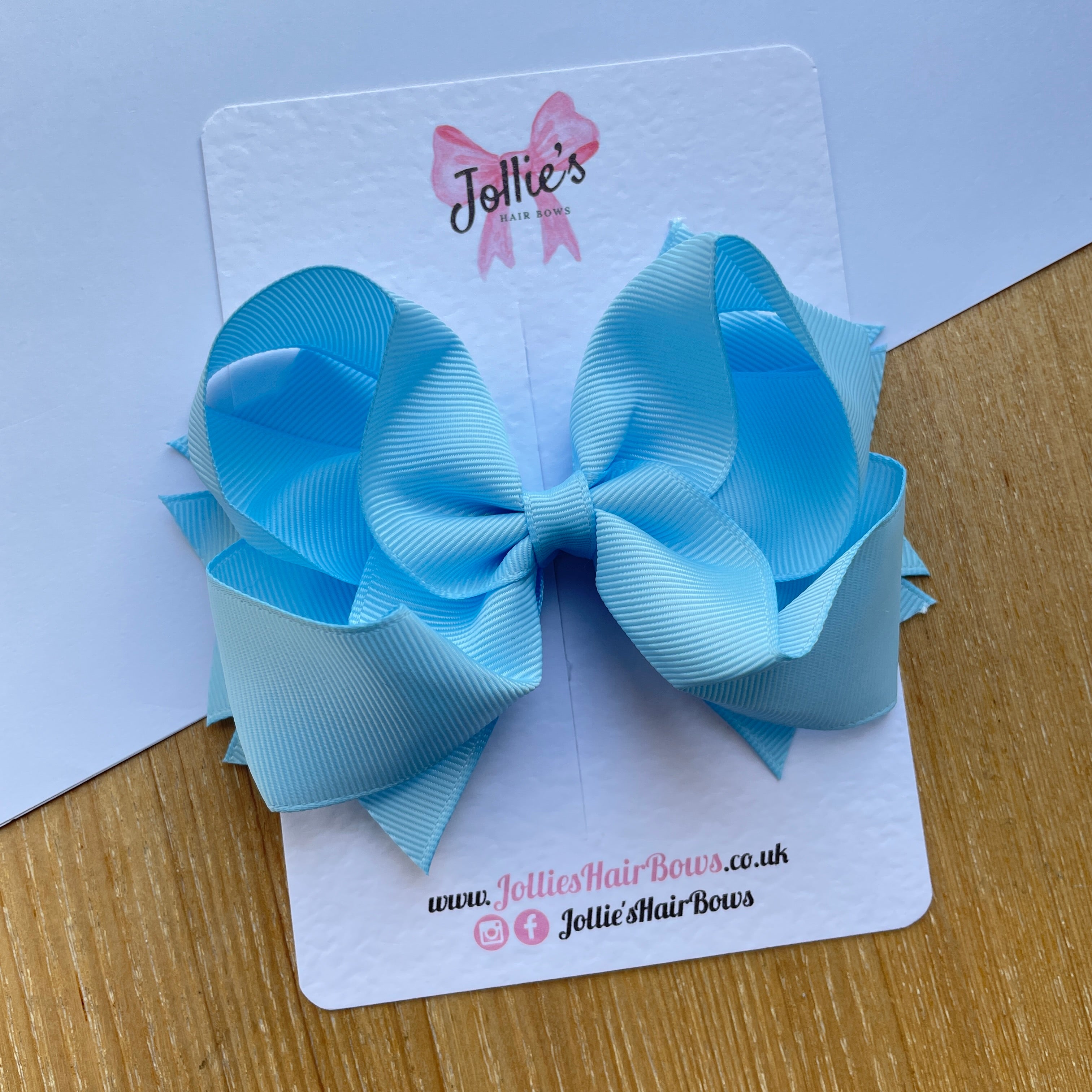 4.5" Blue Topaz Butterfly Bow with Clip – Grosgrain Ribbon Hair Bow for Girls