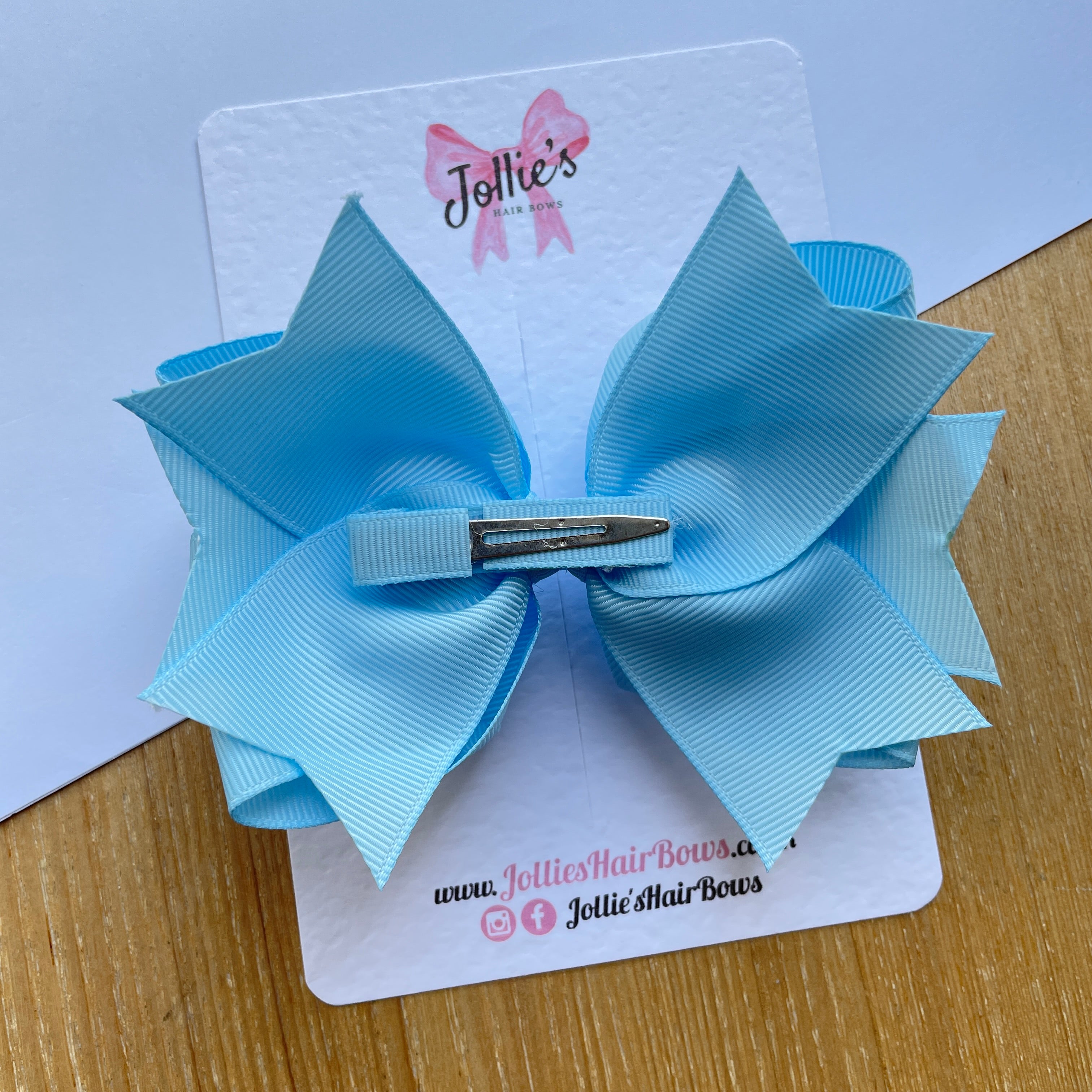 4.5" Blue Topaz Butterfly Bow with Clip – Grosgrain Ribbon Hair Bow for Girls