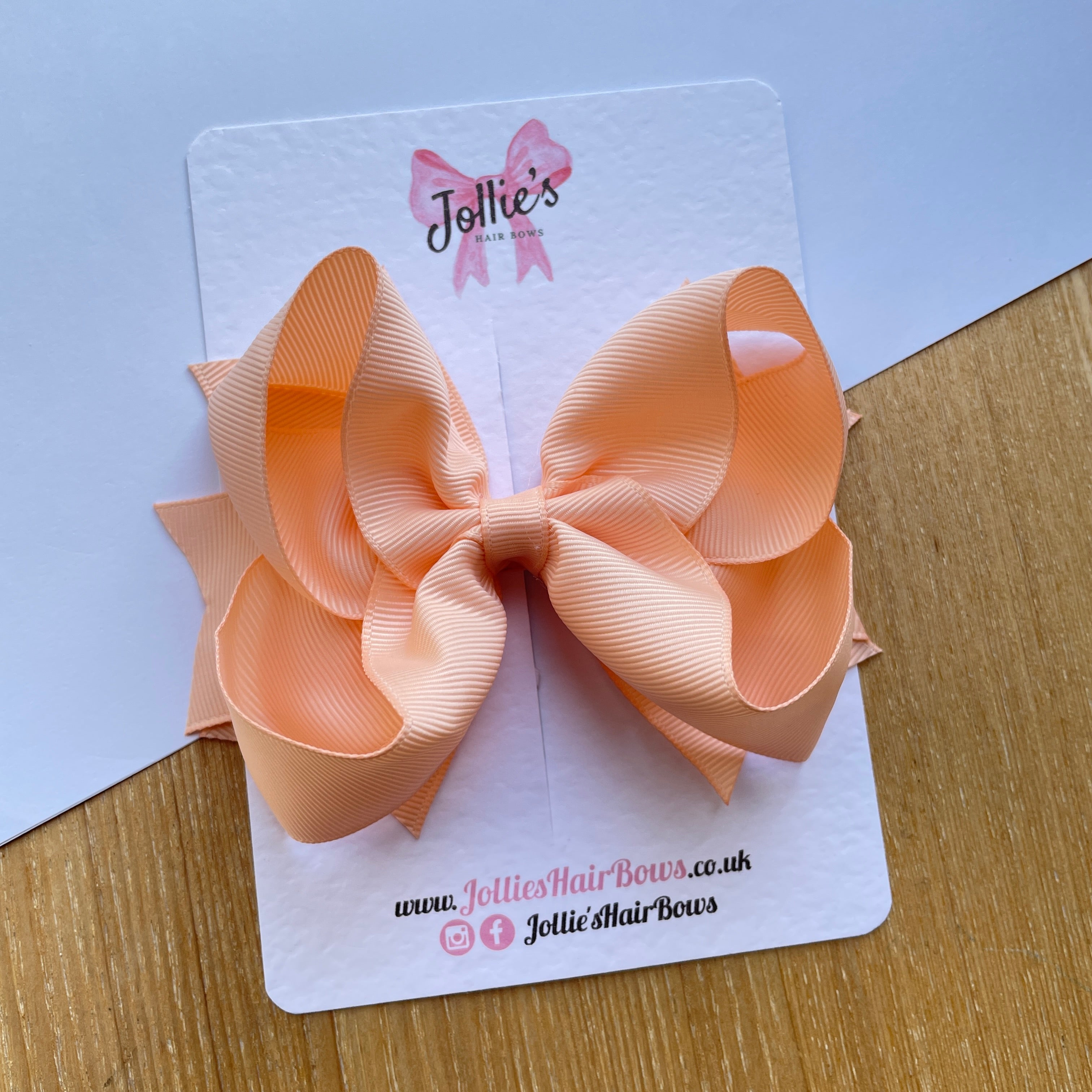 4.5" Petal Peach Butterfly Bow with Clip – Grosgrain Ribbon Hair Bow for Girls
