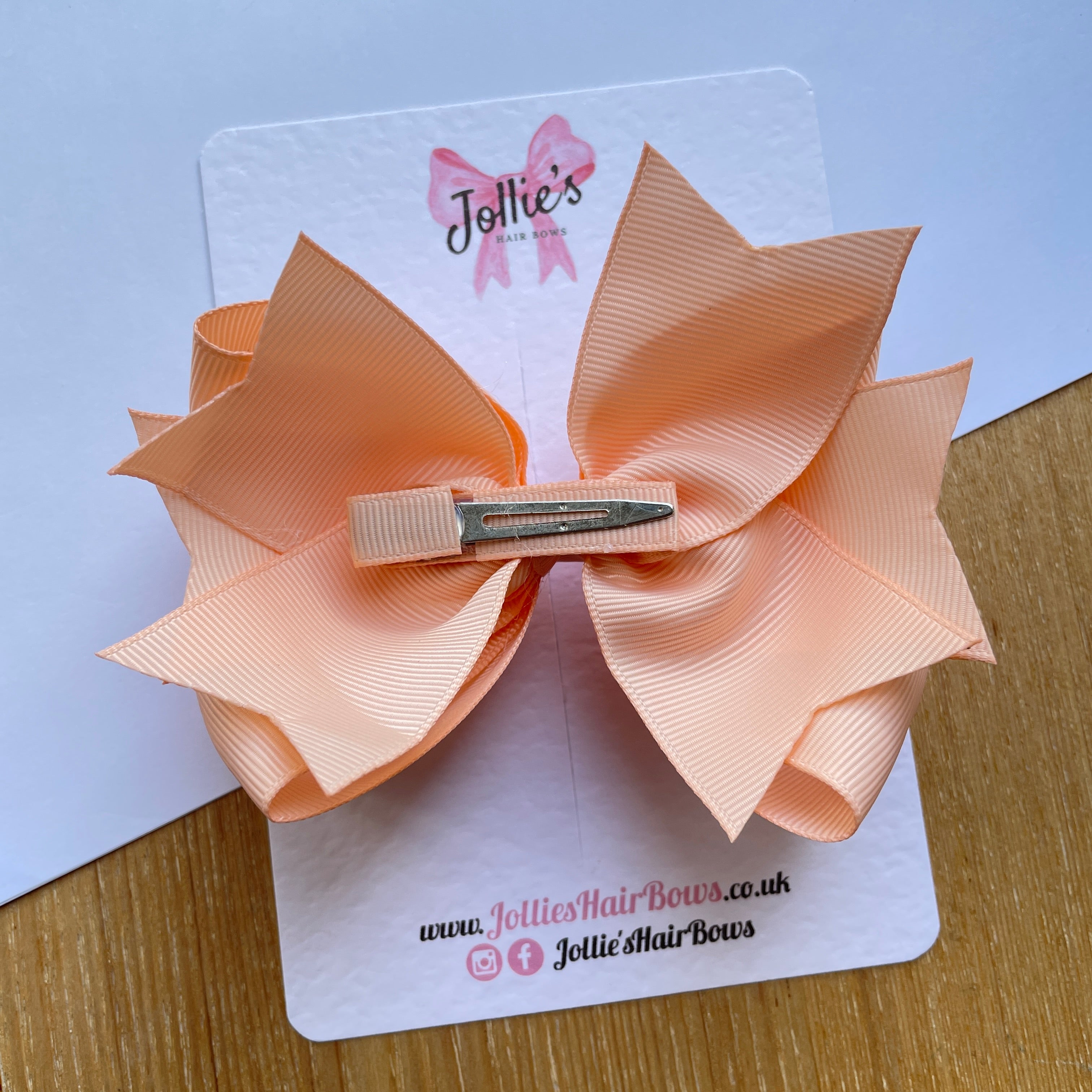 4.5" Petal Peach Butterfly Bow with Clip – Grosgrain Ribbon Hair Bow for Girls