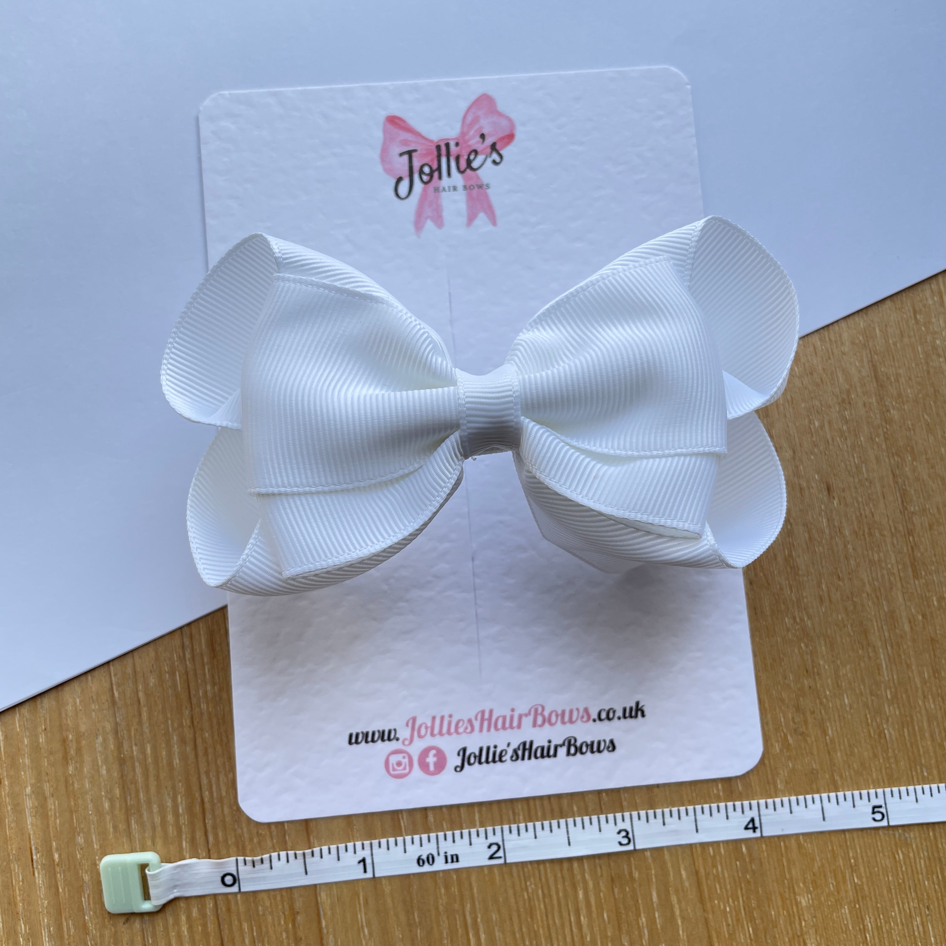 4.5" White Boutique Bow with Clip – Grosgrain Ribbon Hair Bow for Girls
