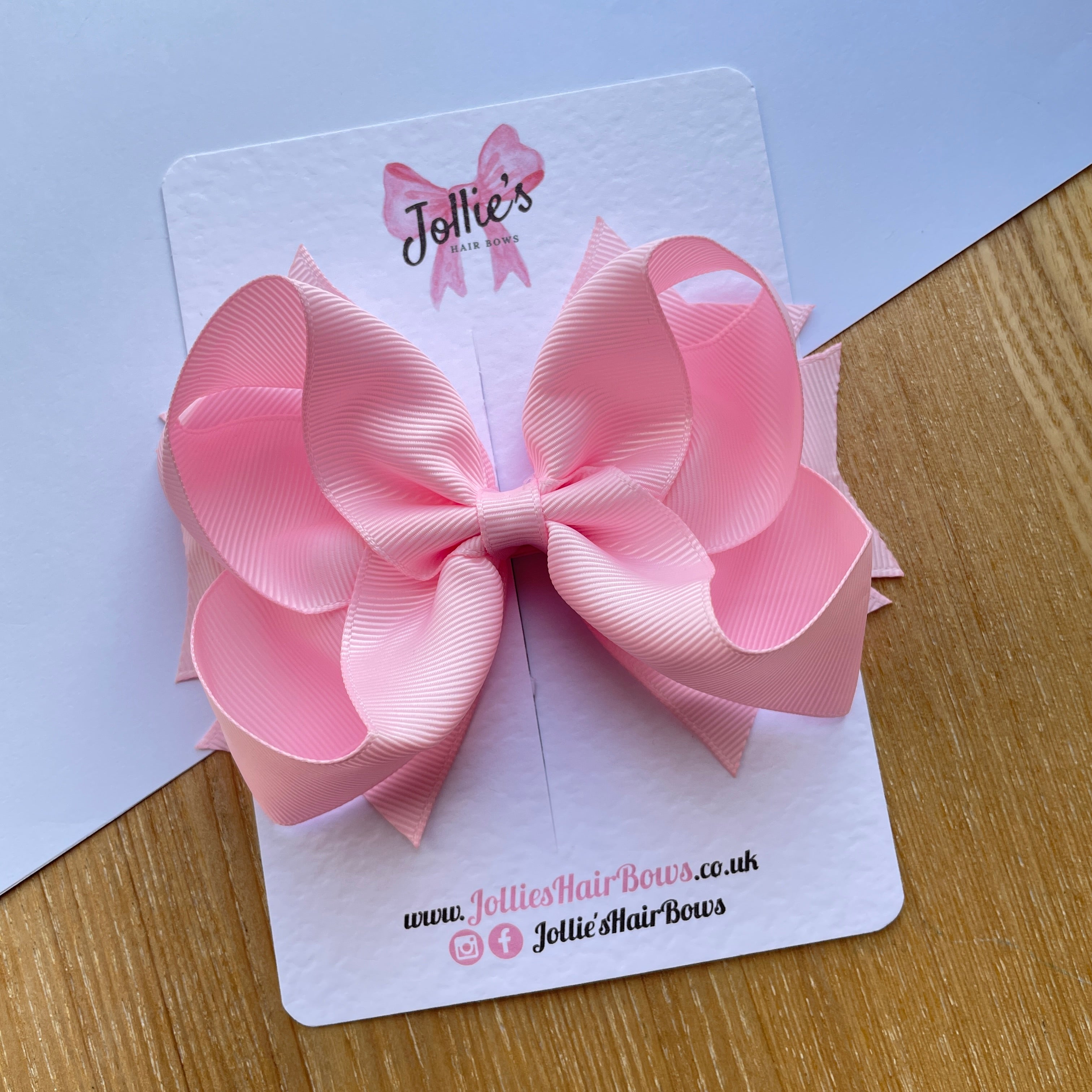 4.5" Pearl Pink Butterfly Bow with Clip – Grosgrain Ribbon Hair Bow for Girls