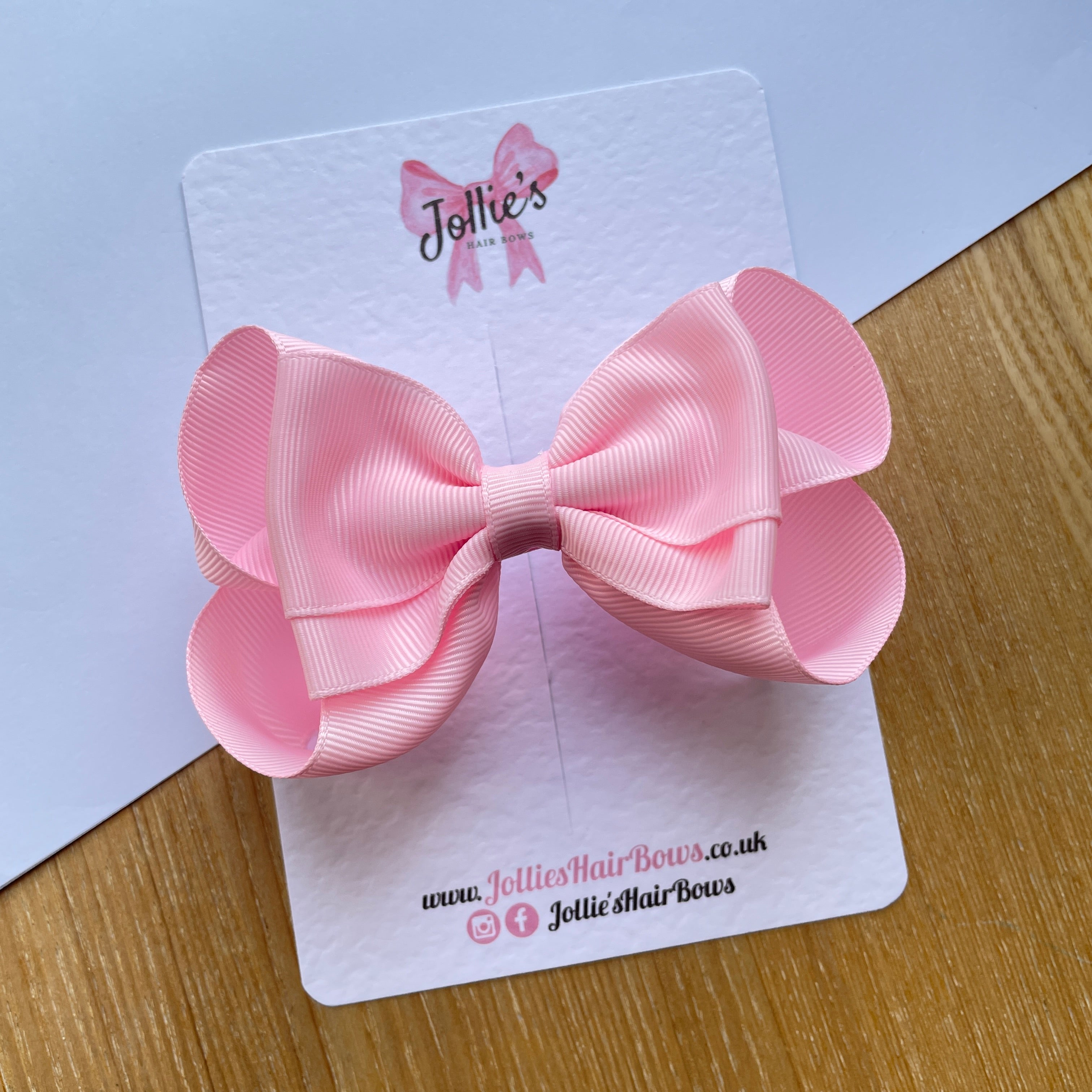 4.5" Pearl Pink Boutique Bow with Clip – Grosgrain Ribbon Hair Bow for Girls