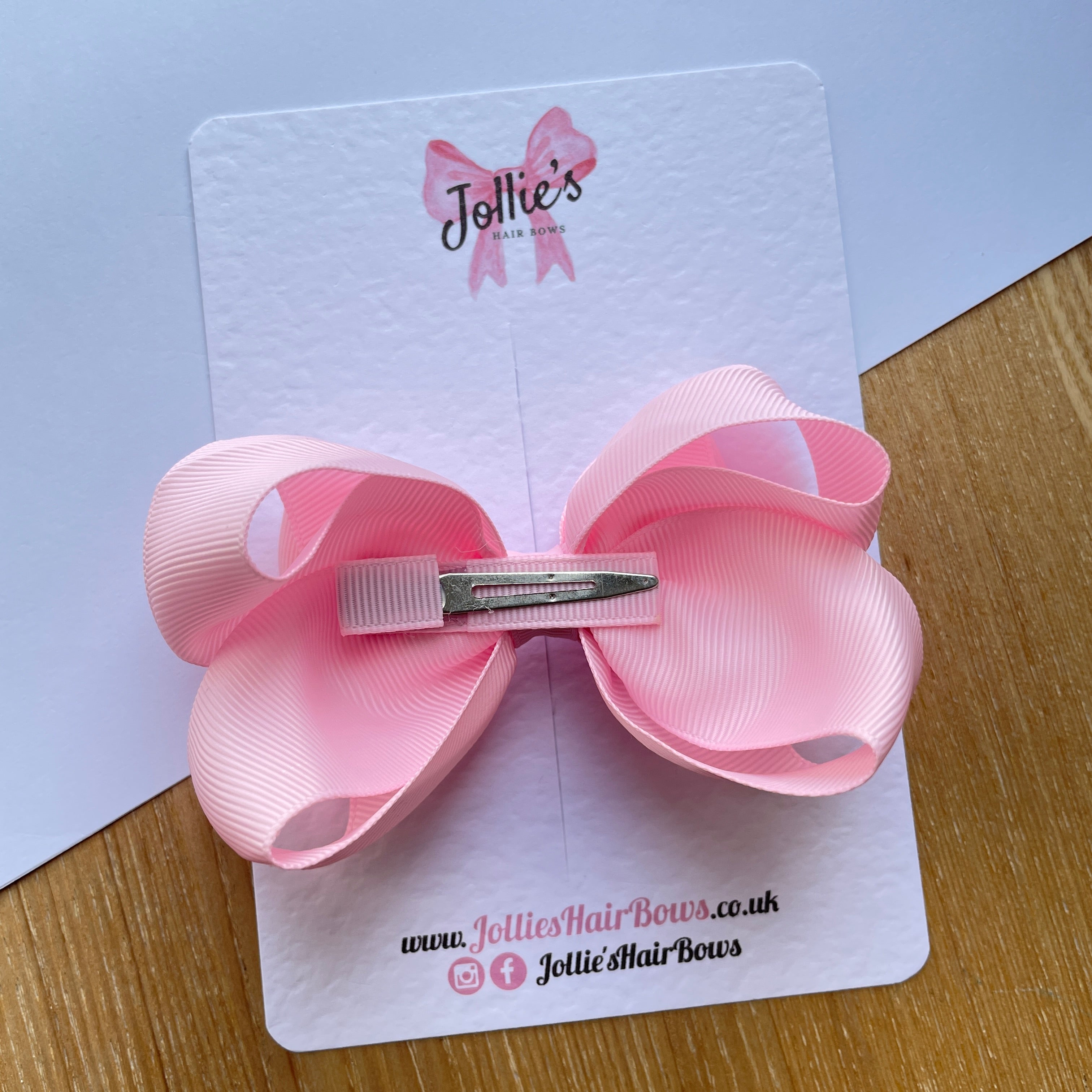 4.5" Pearl Pink Boutique Bow with Clip – Grosgrain Ribbon Hair Bow for Girls