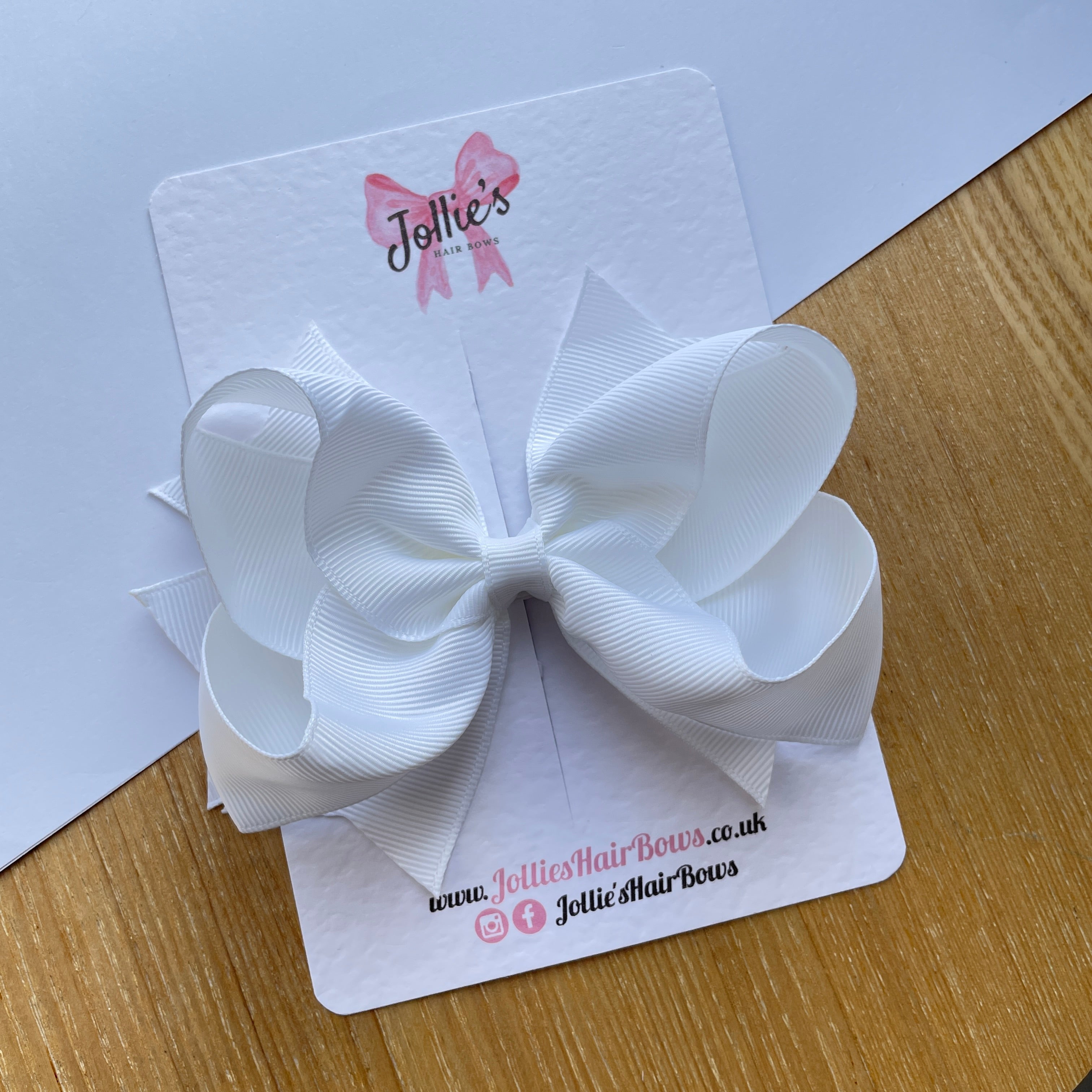 4.5" White Butterfly Bow with Clip – Grosgrain Ribbon Hair Bow for Girls