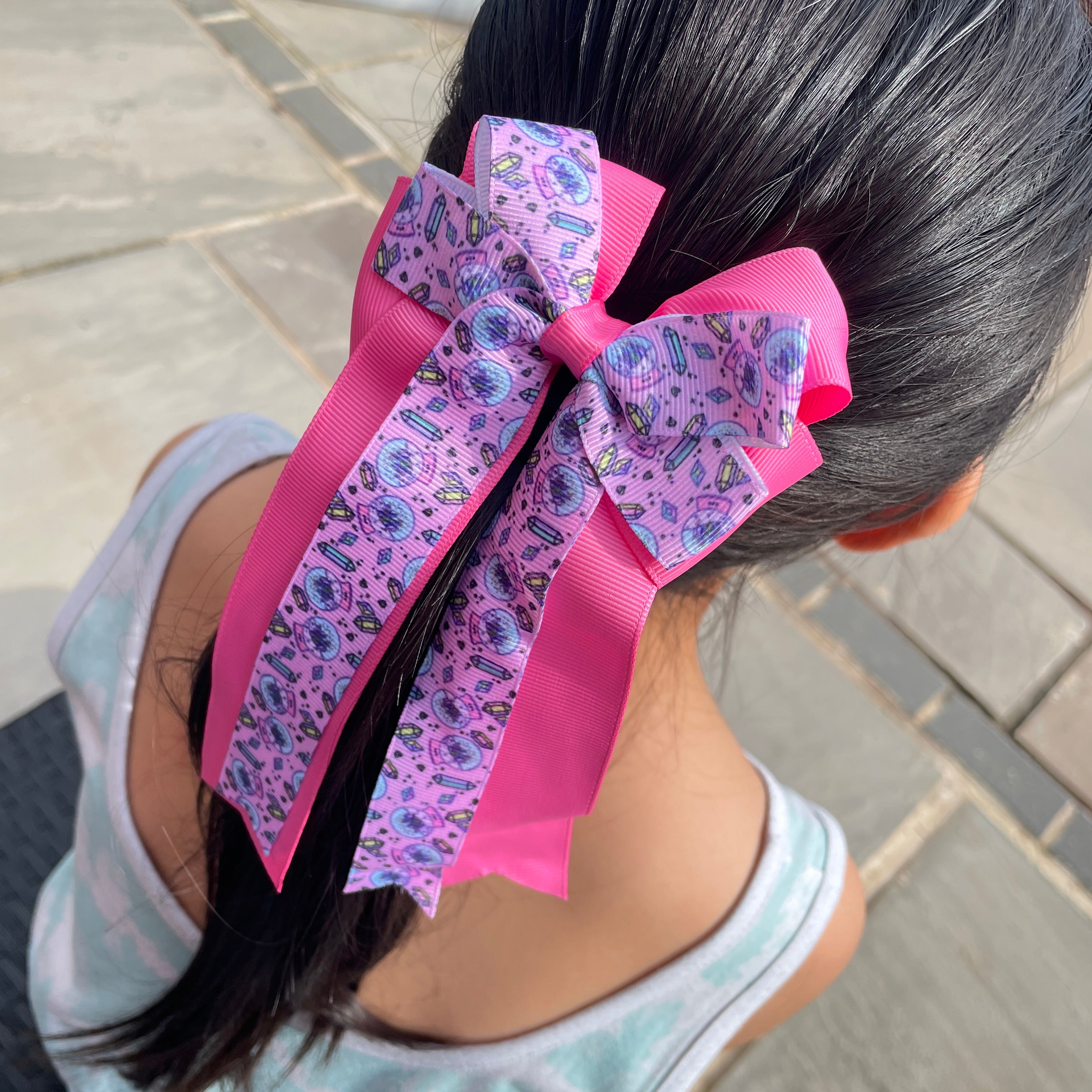 4.5" Halloween Pink Crystal Double Layer Tail Bow with Clip – Grosgrain Ribbon