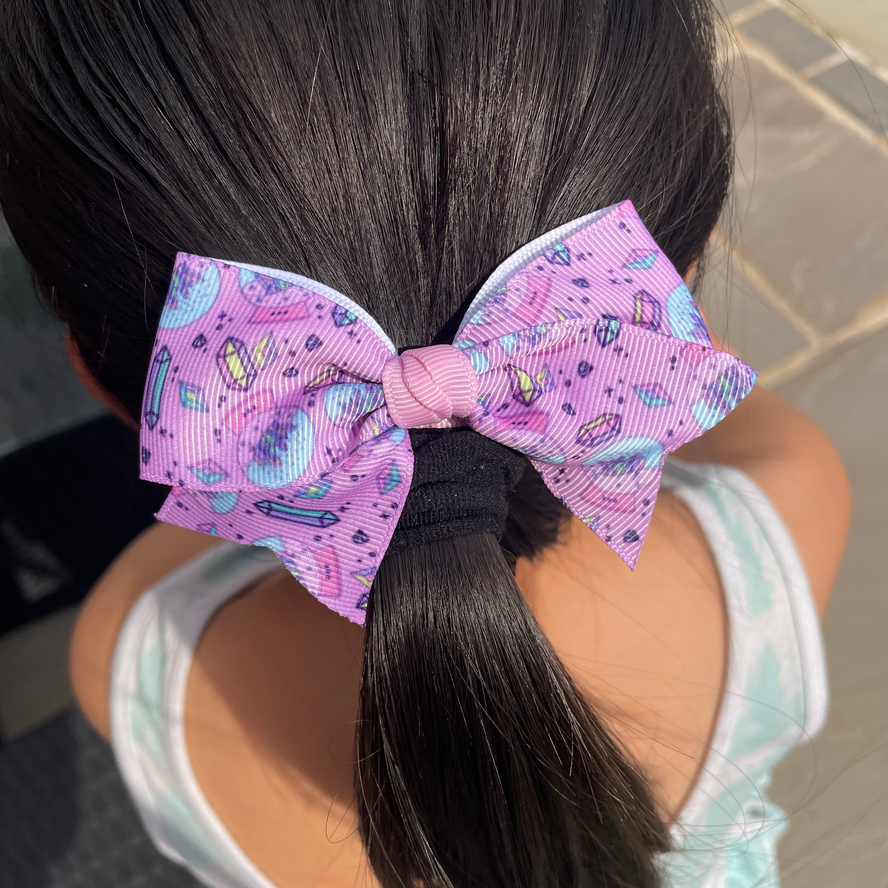 4" Pink Crystal Print Classic Hair Bow – Grosgrain Ribbon with Lined Alligator Clip
