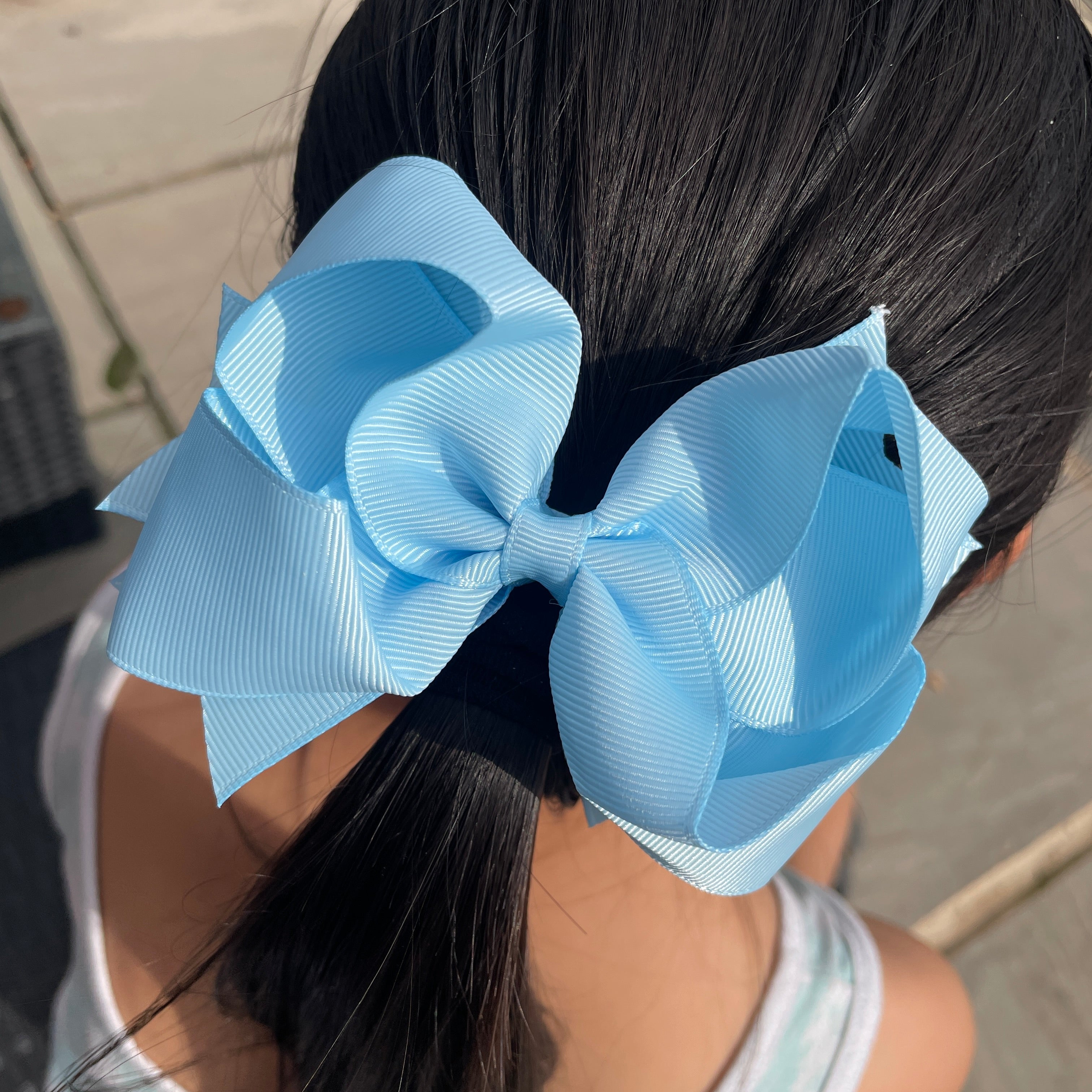 4.5" Blue Topaz Butterfly Bow with Clip – Grosgrain Ribbon Hair Bow for Girls
