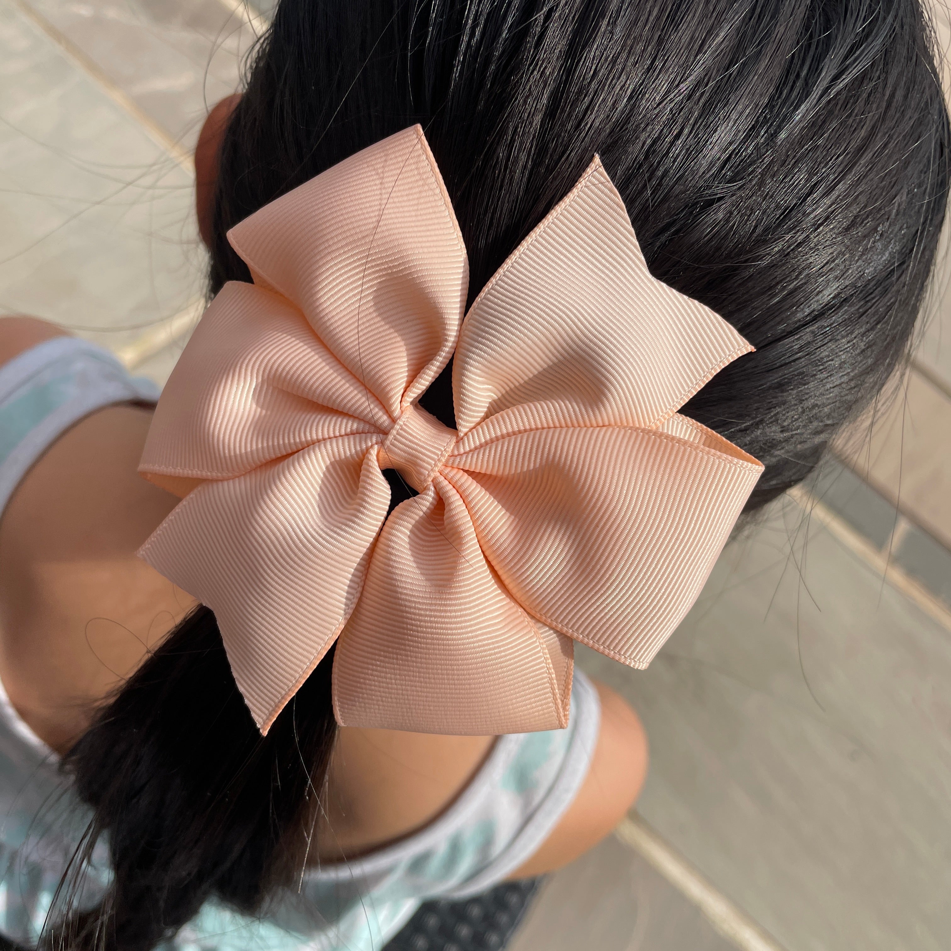 4" Petal Peach Pinwheel Hair Bow – Grosgrain Ribbon with Lined Alligator Clip