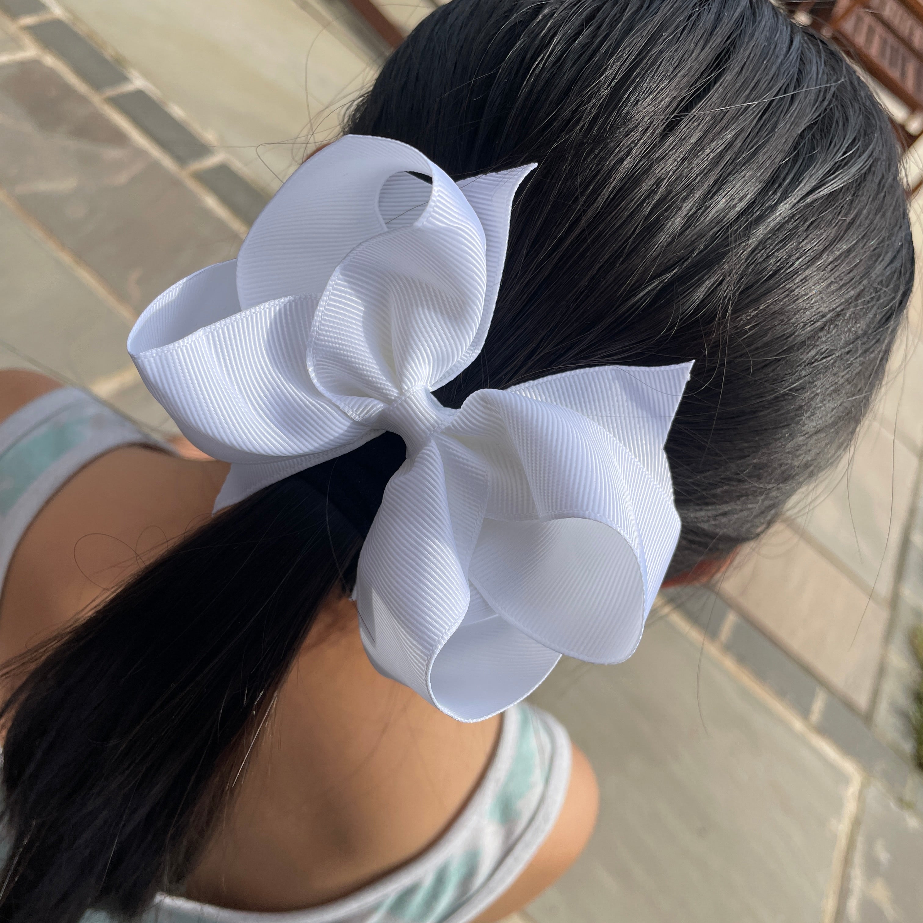 4.5" White Butterfly Bow with Clip – Grosgrain Ribbon Hair Bow for Girls