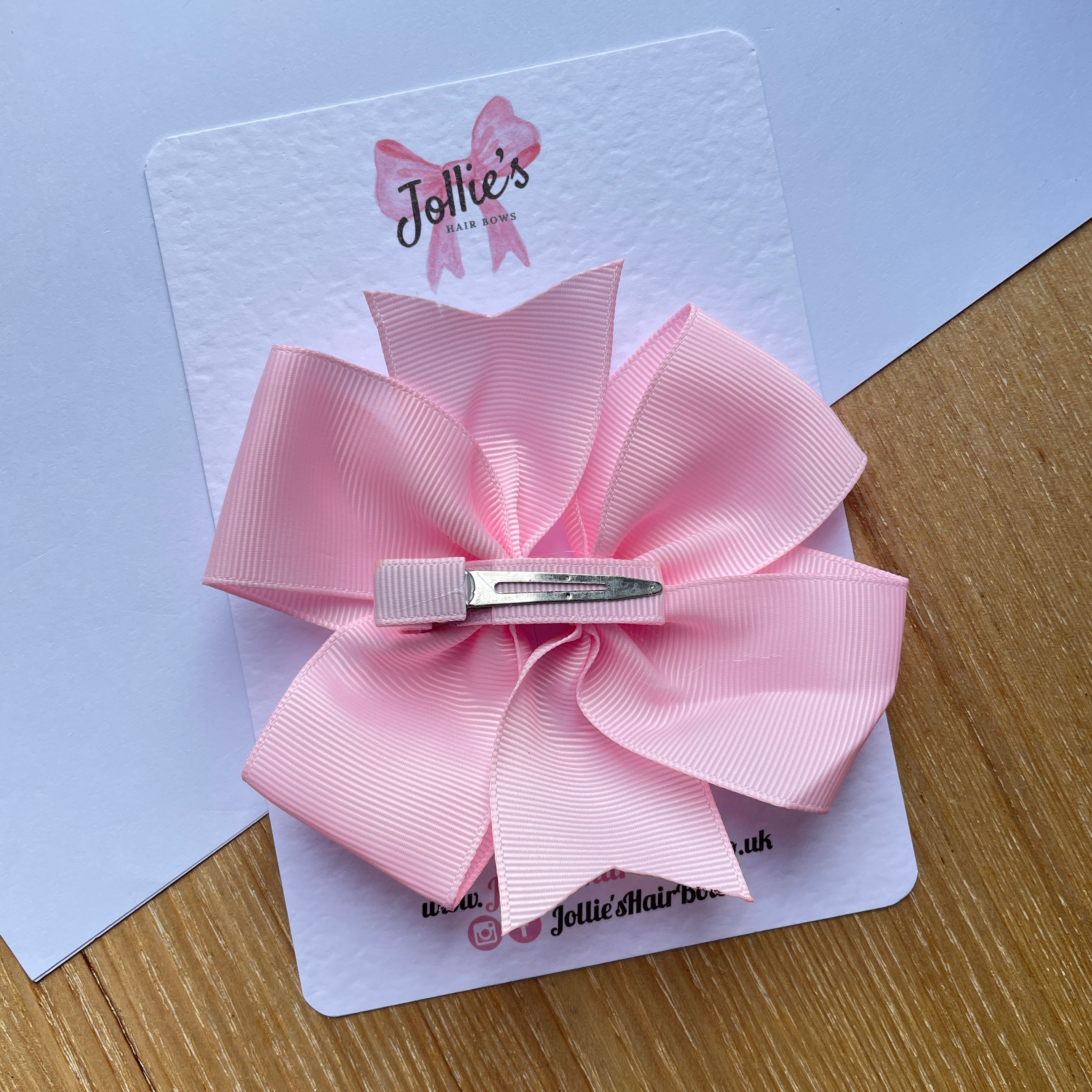 4" Pearl Pink Pinwheel Hair Bow – Grosgrain Ribbon with Lined Alligator Clip
