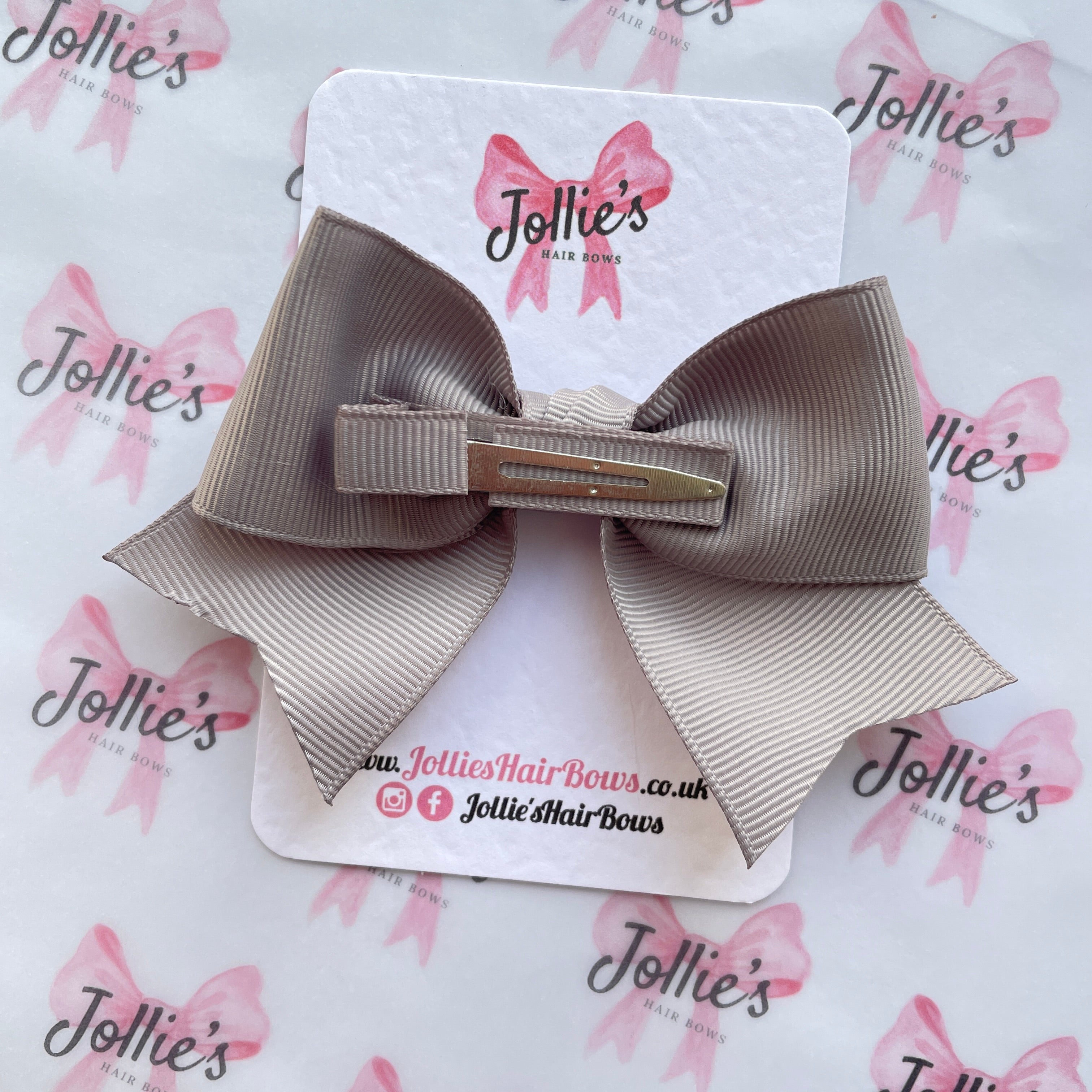 4" Silver Classic Hair Bow – Grosgrain Ribbon with Lined Alligator Clip