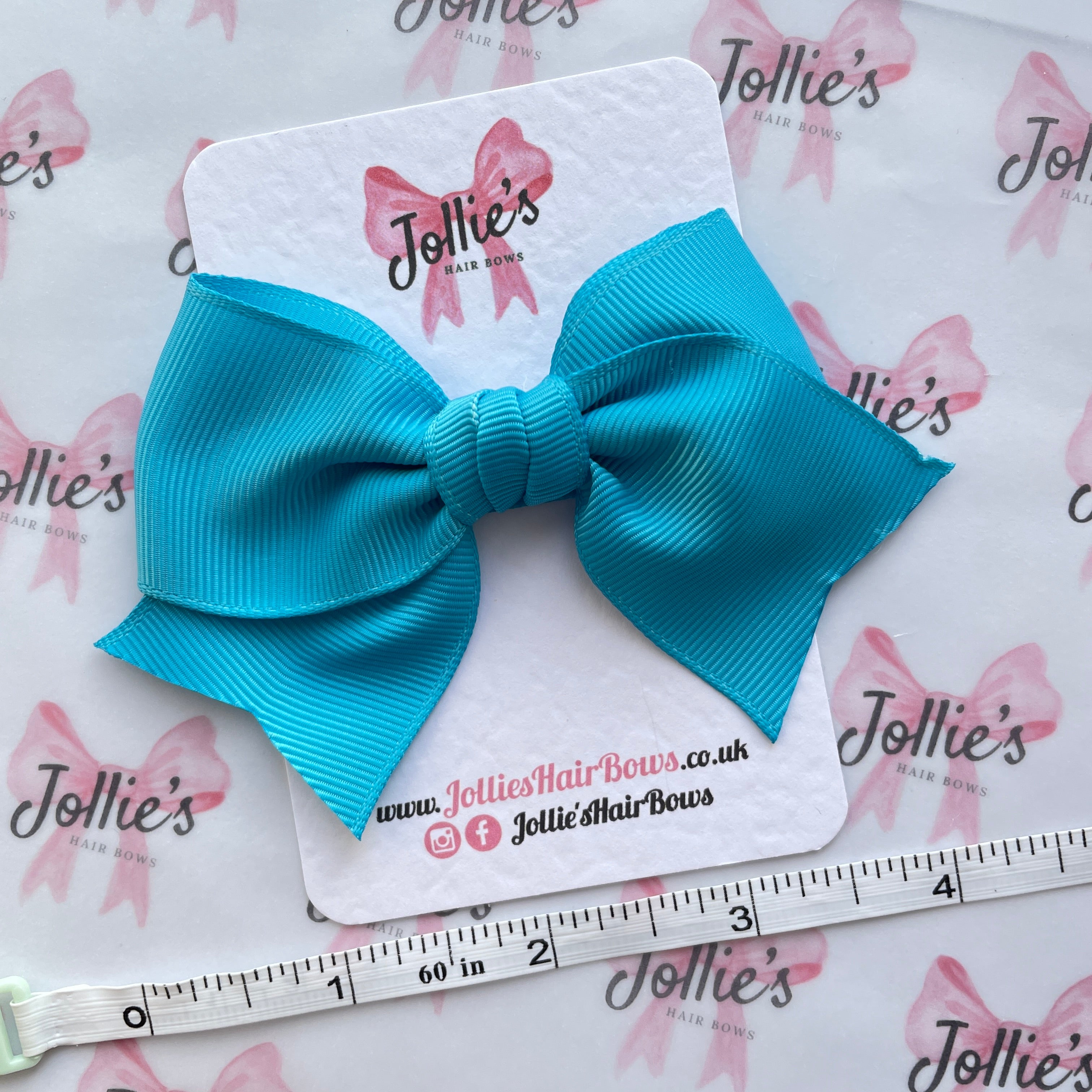 4" Turquoise Classic Hair Bow – Grosgrain Ribbon with Lined Alligator Clip